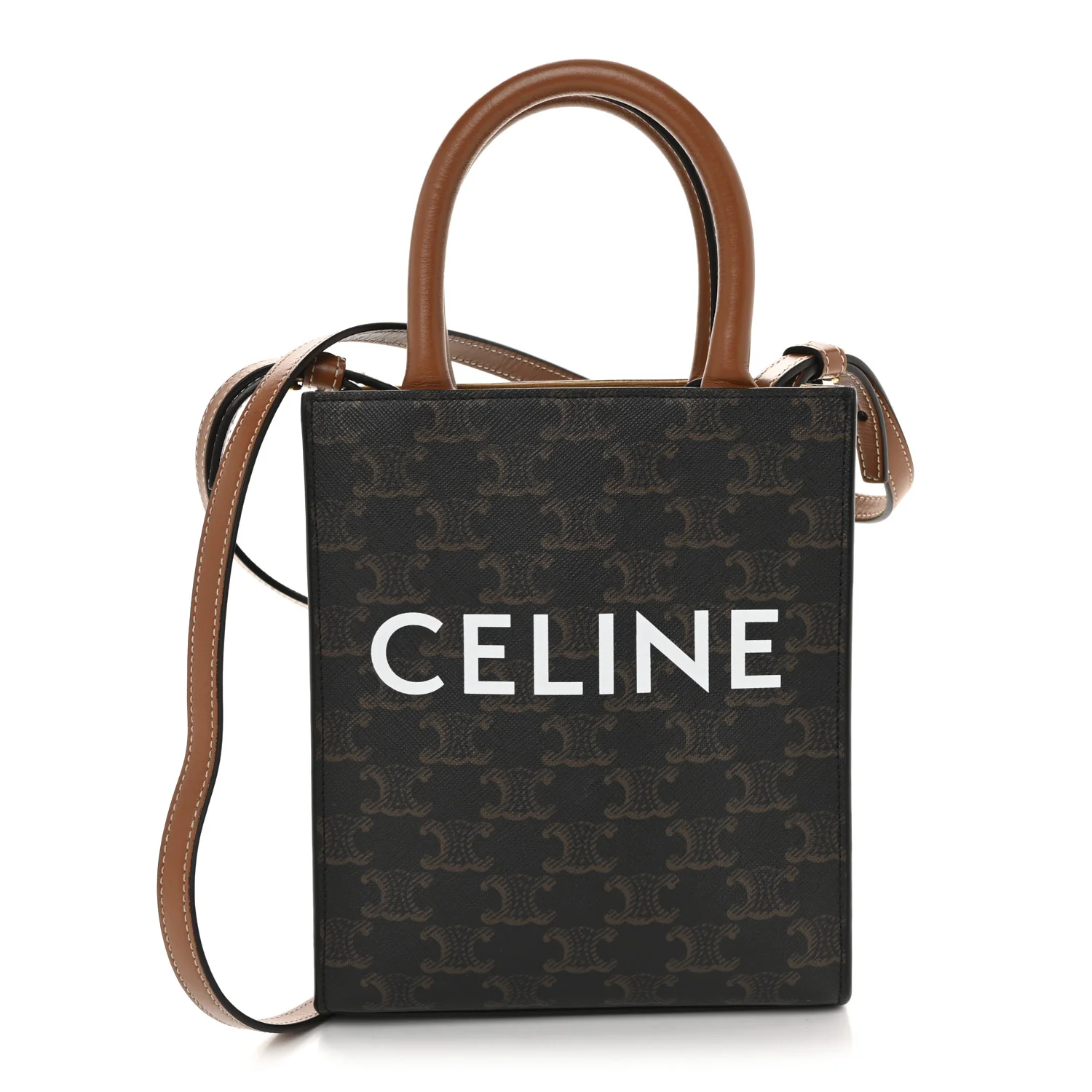 Triomphe Canvas Calfskin Mini Vertical Cabas Tan