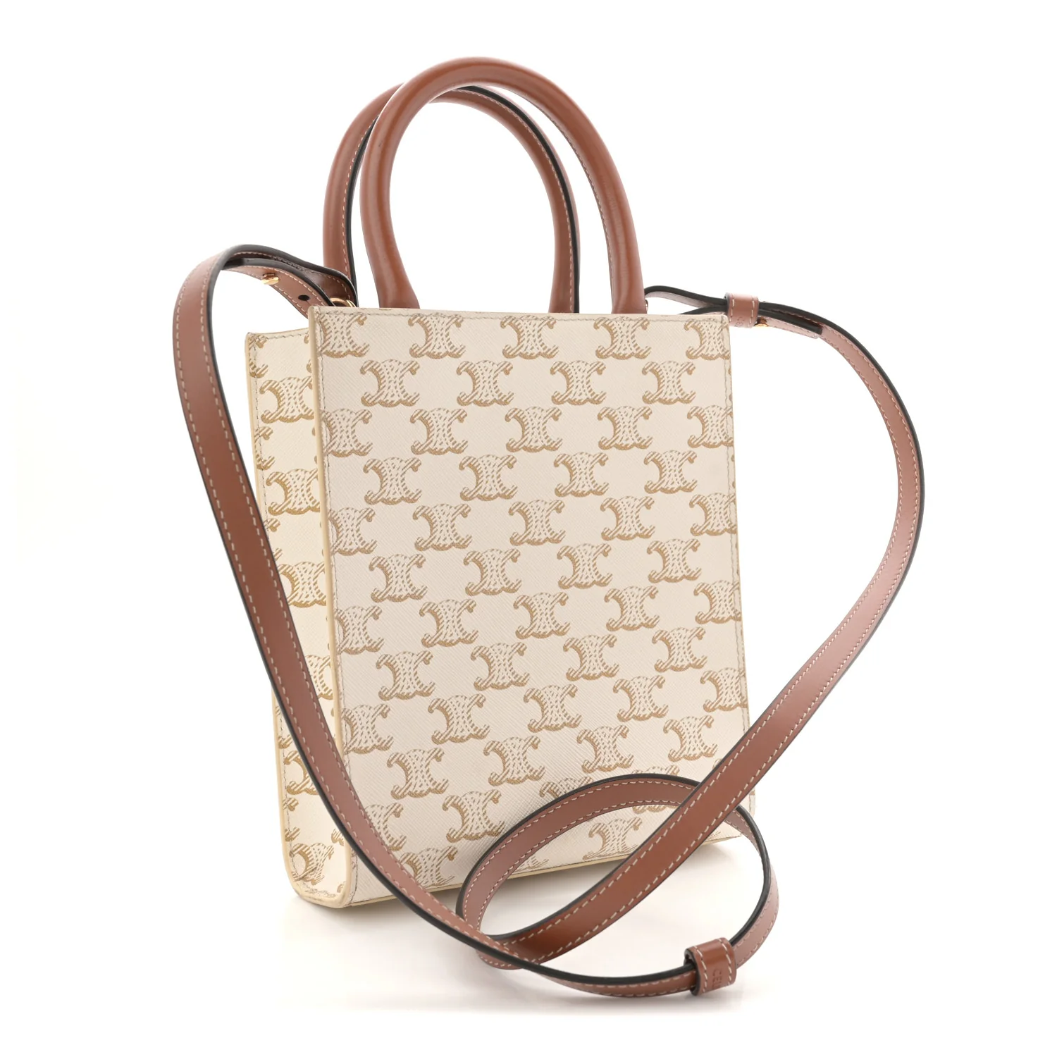 Triomphe Canvas Calfskin Mini Vertical Cabas White - Image 3