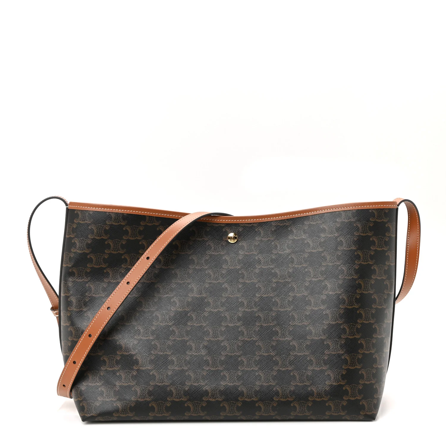 Triomphe Canvas Calfskin Shopper Tote Tan