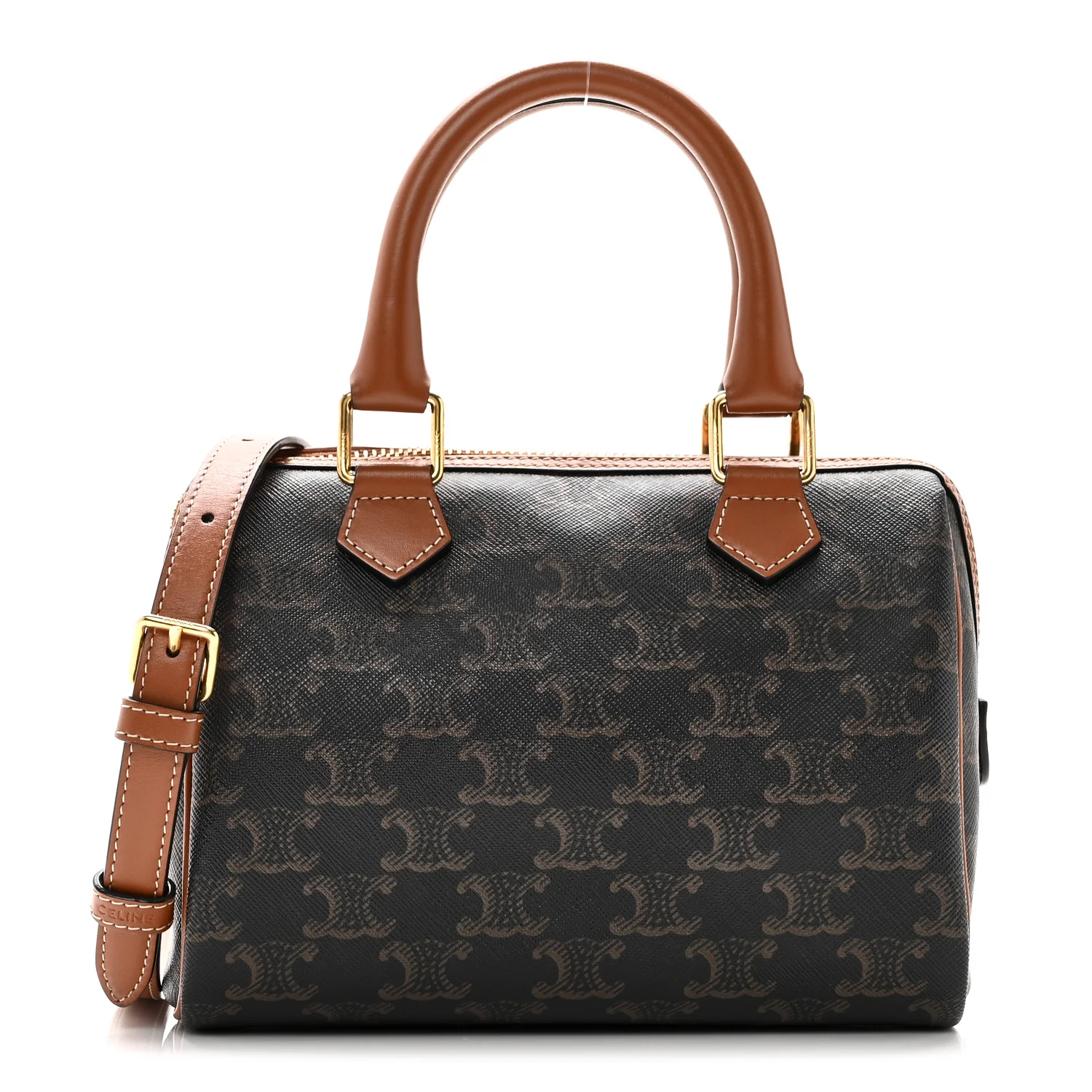 Triomphe Canvas Calfskin Small Boston Bag Tan