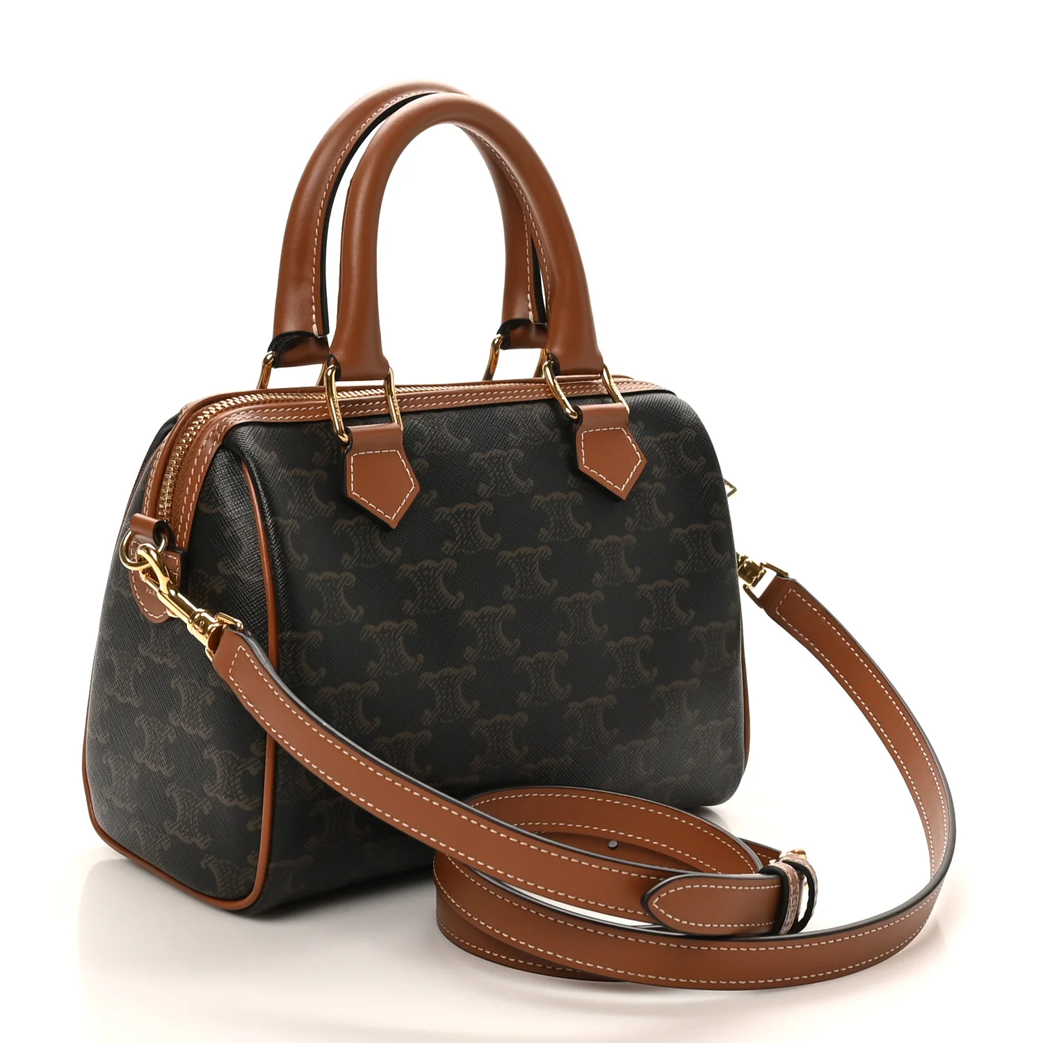 Triomphe Canvas Calfskin Small Boston Bag Tan - Image 2