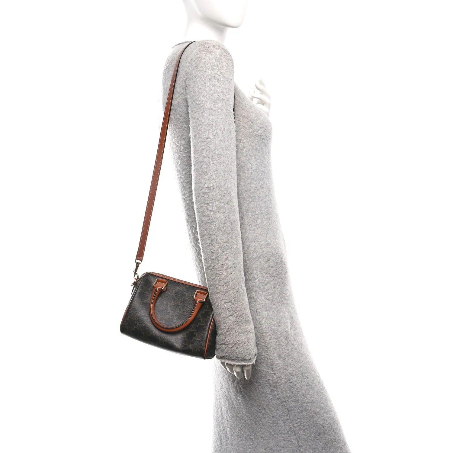 Triomphe Canvas Calfskin Small Boston Bag Tan - Image 3