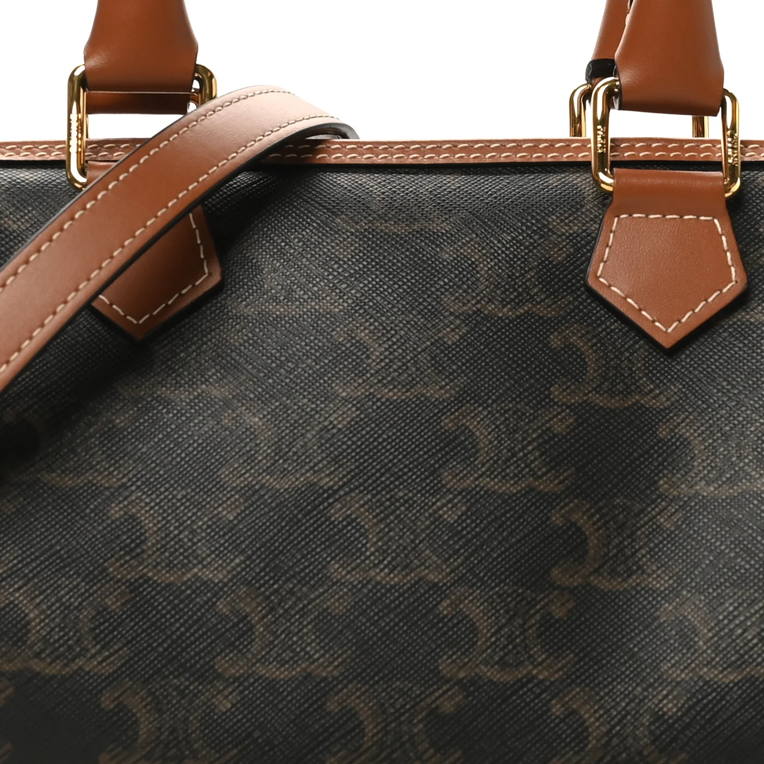 Triomphe Canvas Calfskin Small Boston Bag Tan - Image 7