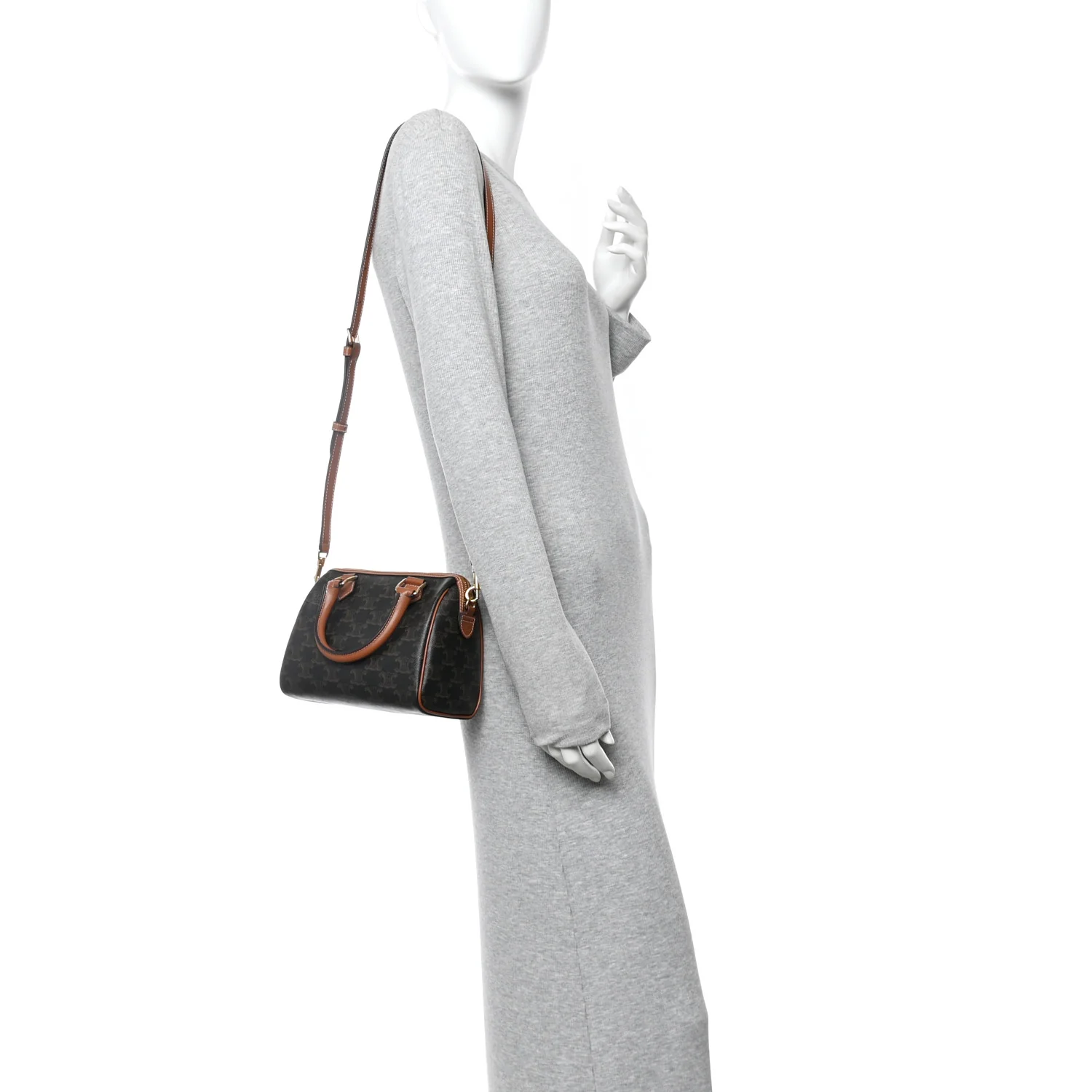 Triomphe Canvas Calfskin Small Boston Bag Tan - Image 2