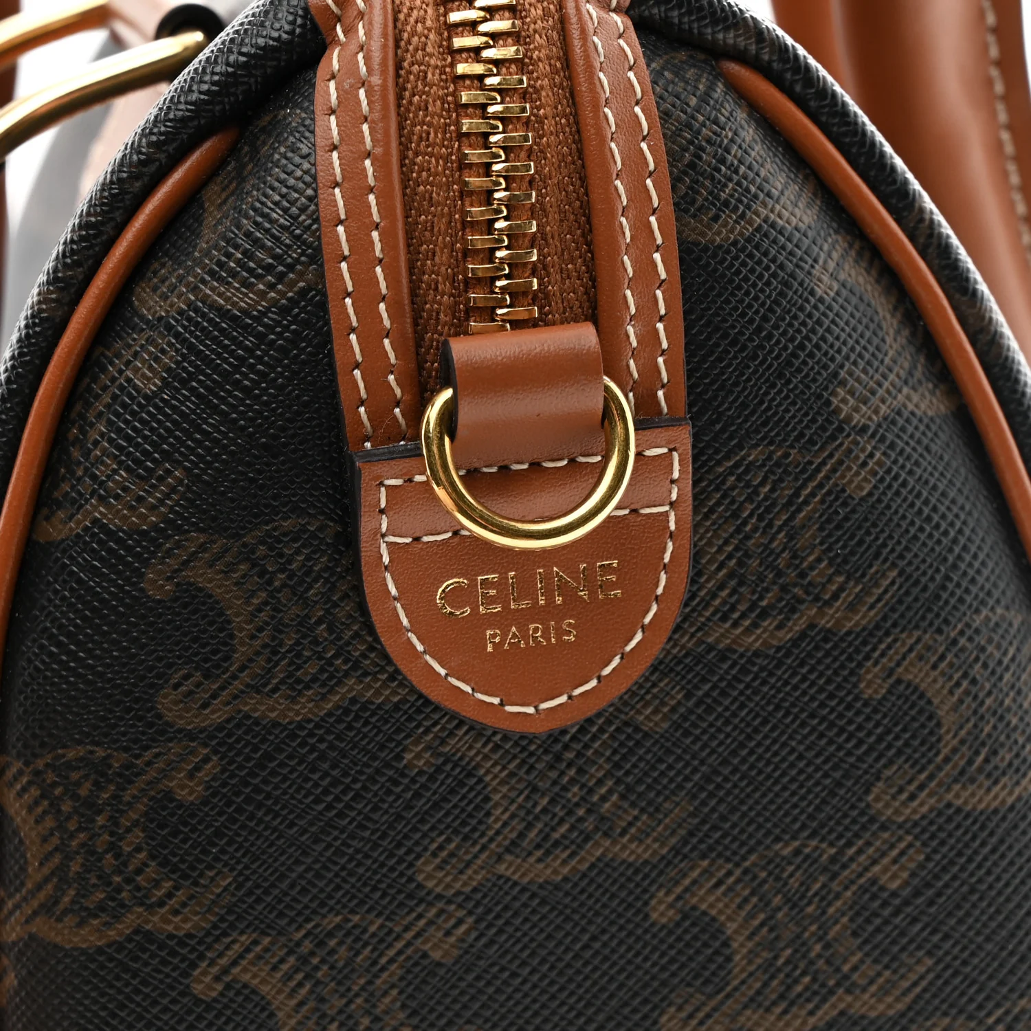 Triomphe Canvas Calfskin Small Boston Bag Tan - Image 6