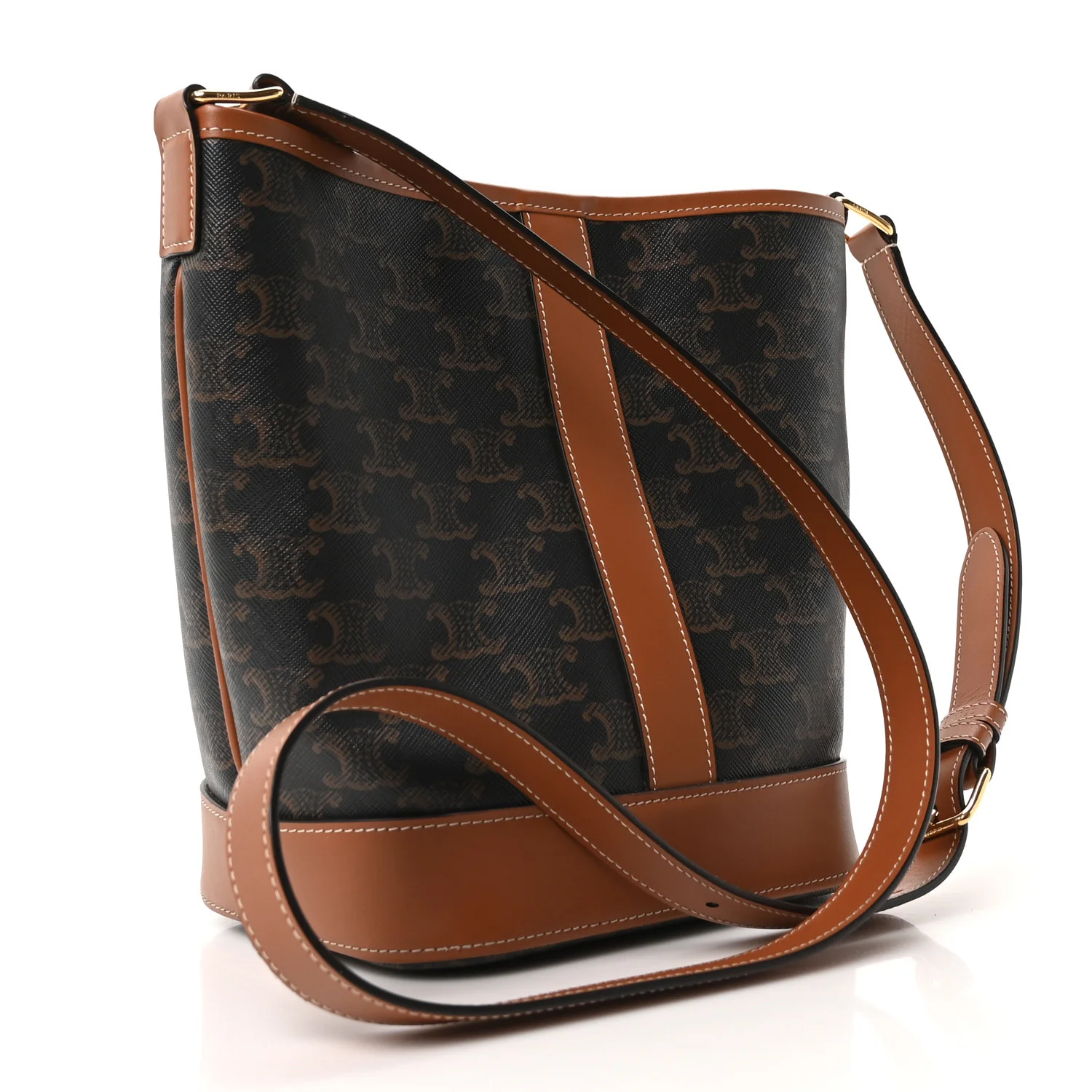 Triomphe Canvas Calfskin Small Bucket Bag Tan - Image 3