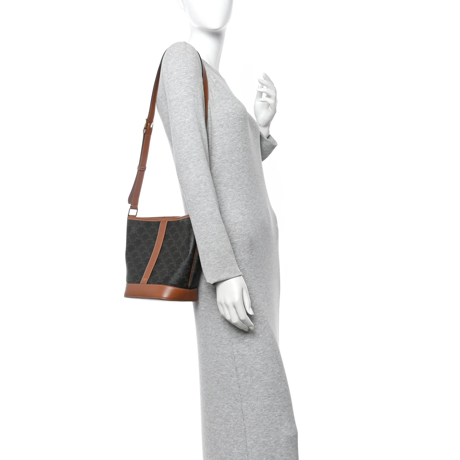 Triomphe Canvas Calfskin Small Bucket Bag Tan - Image 2