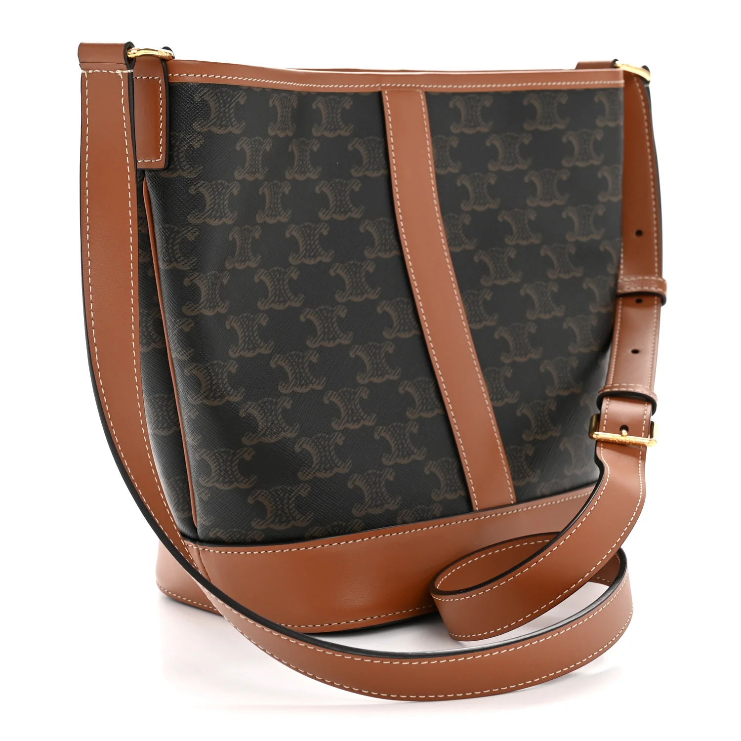 Triomphe Canvas Calfskin Small Bucket Bag Tan - Image 3