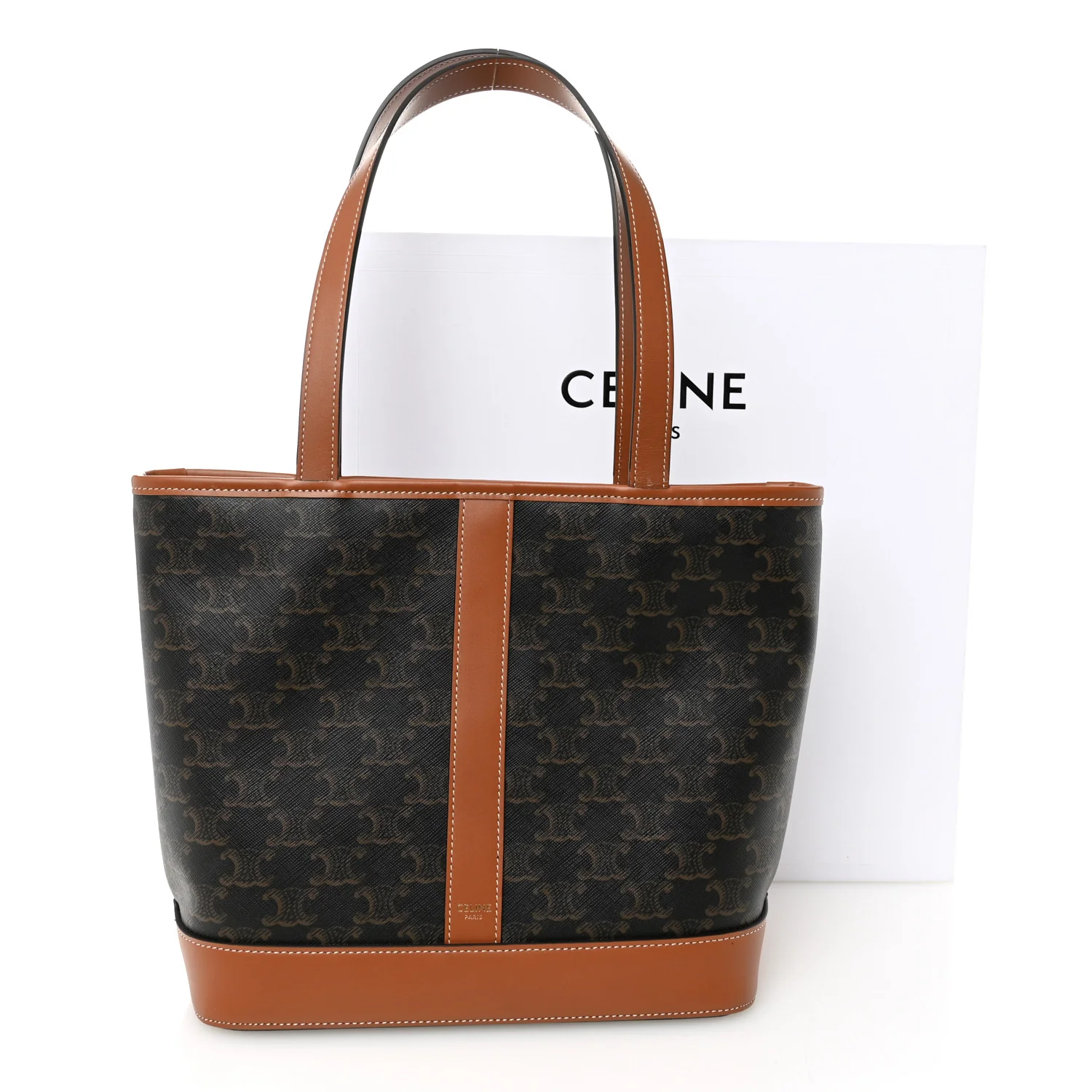 Triomphe Canvas Calfskin Small Cabas Bag Tan - Image 11