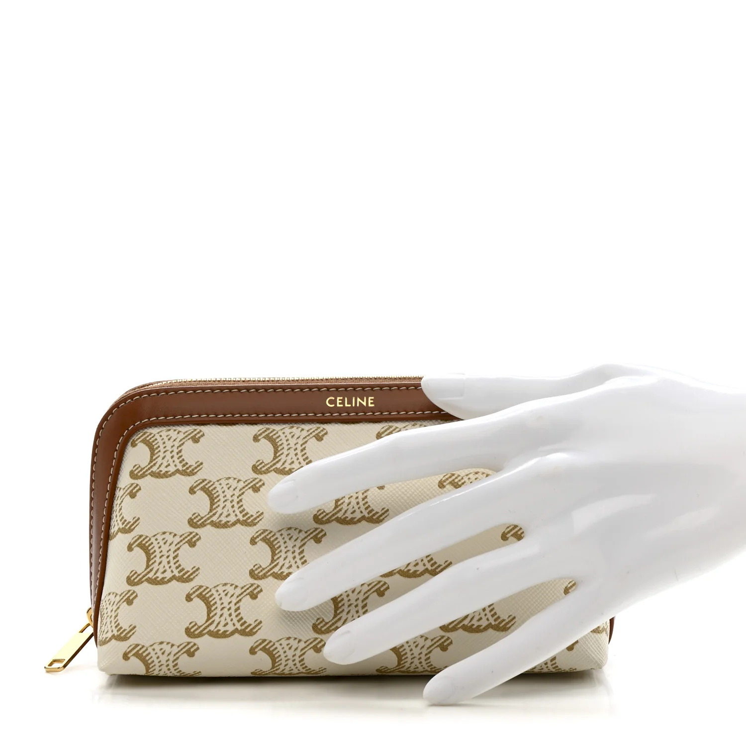 Triomphe Canvas Calfskin Small Cosmetic Pouch White - Image 2
