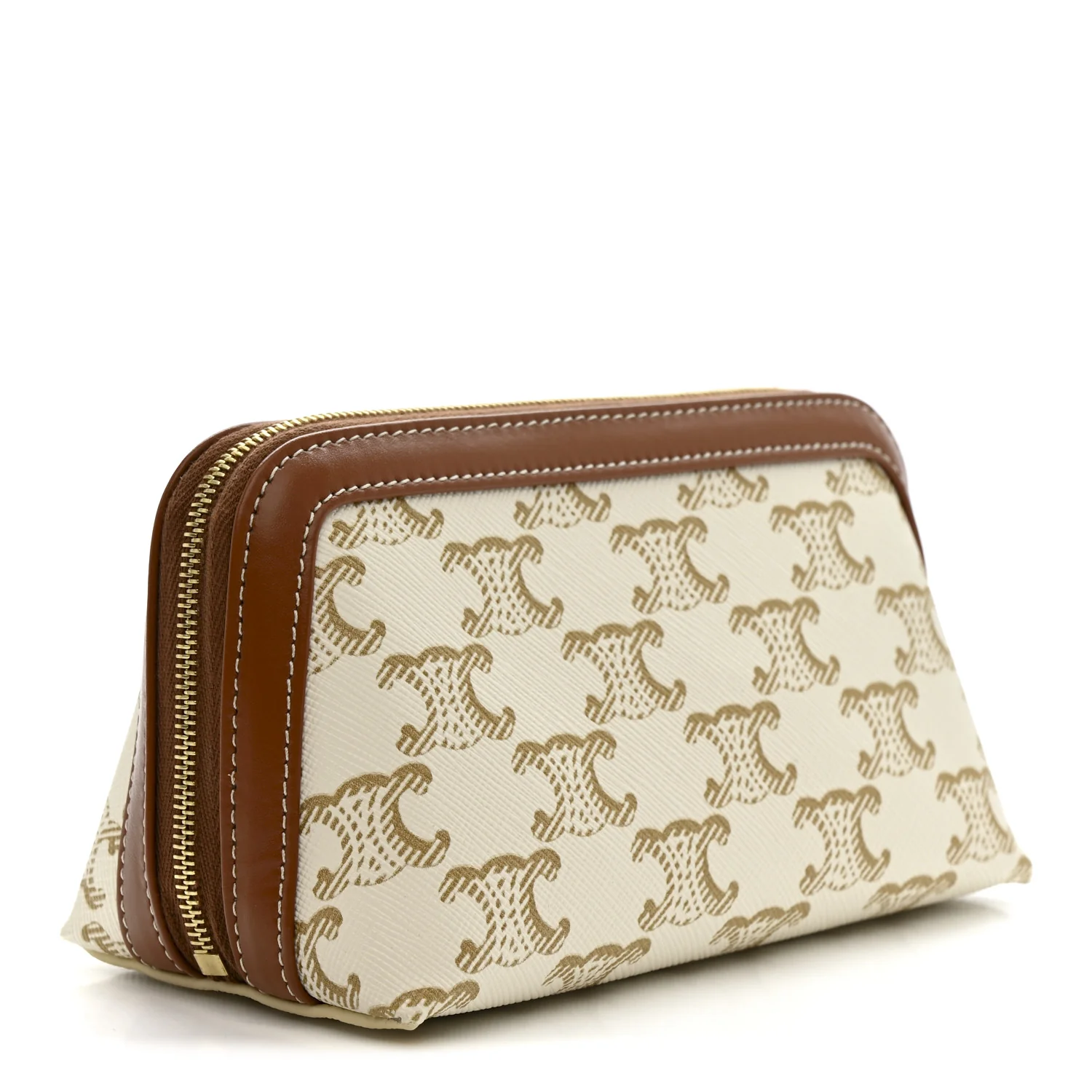 Triomphe Canvas Calfskin Small Cosmetic Pouch White - Image 3