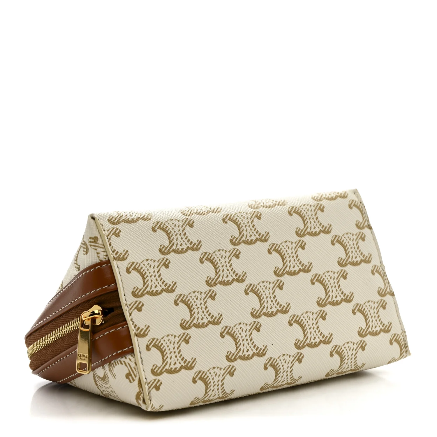 Triomphe Canvas Calfskin Small Cosmetic Pouch White - Image 4