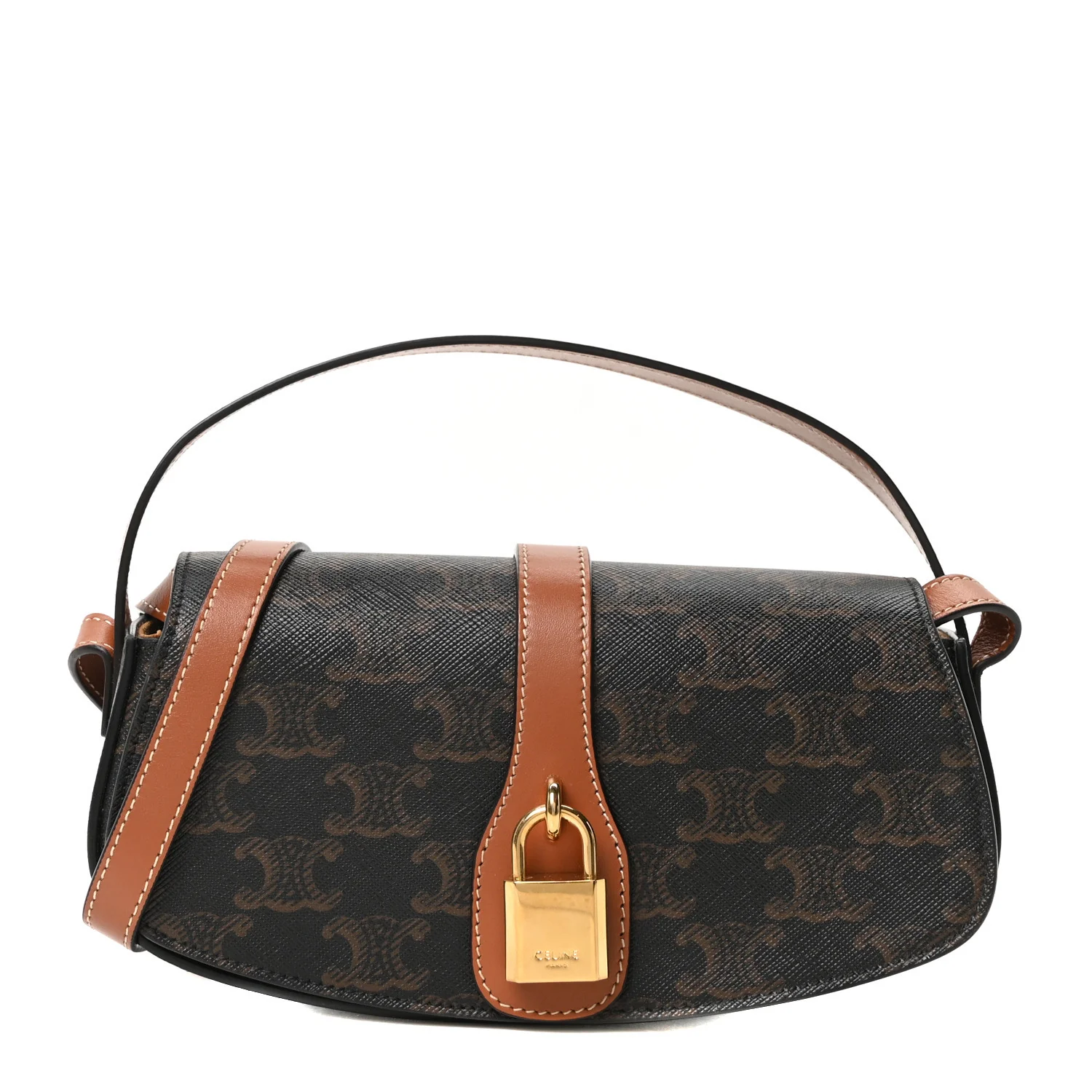 Triomphe Canvas Calfskin Tabou Clutch on Strap Tan