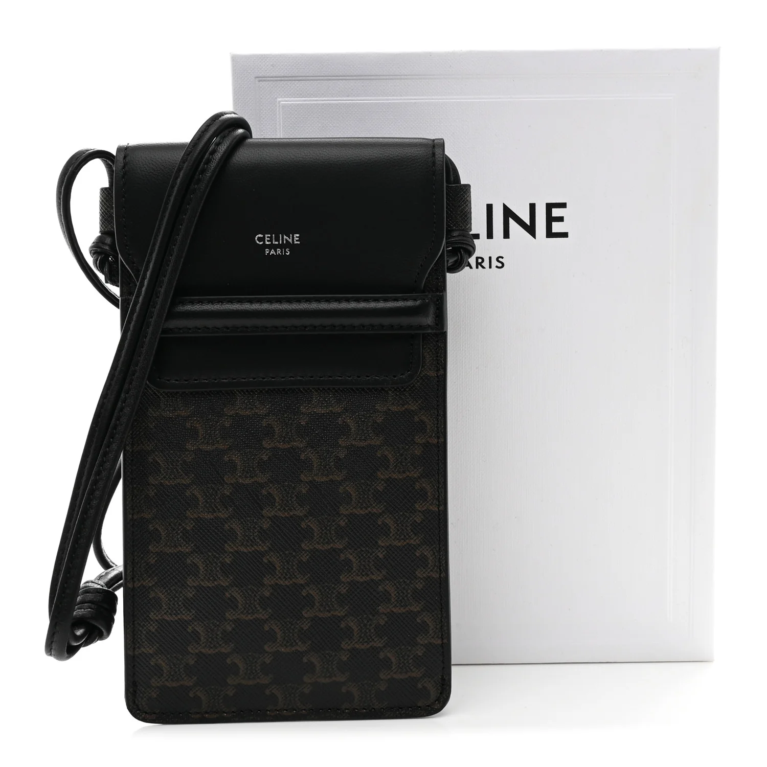 Triomphe Canvas Lambskin Phone Pouch With Flap Black - Image 10