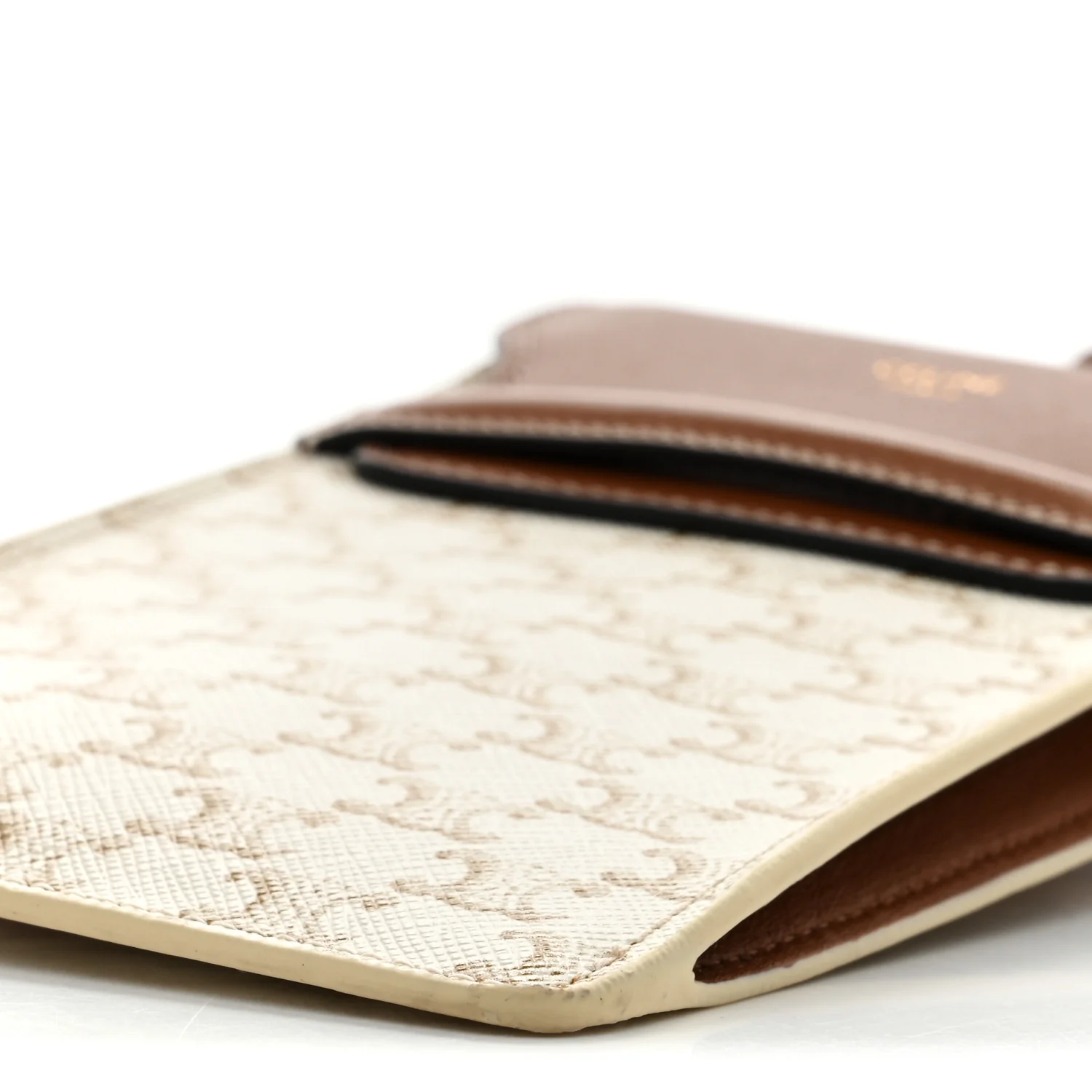 Triomphe Canvas Lambskin Phone Pouch With Flap White Tan - Image 11