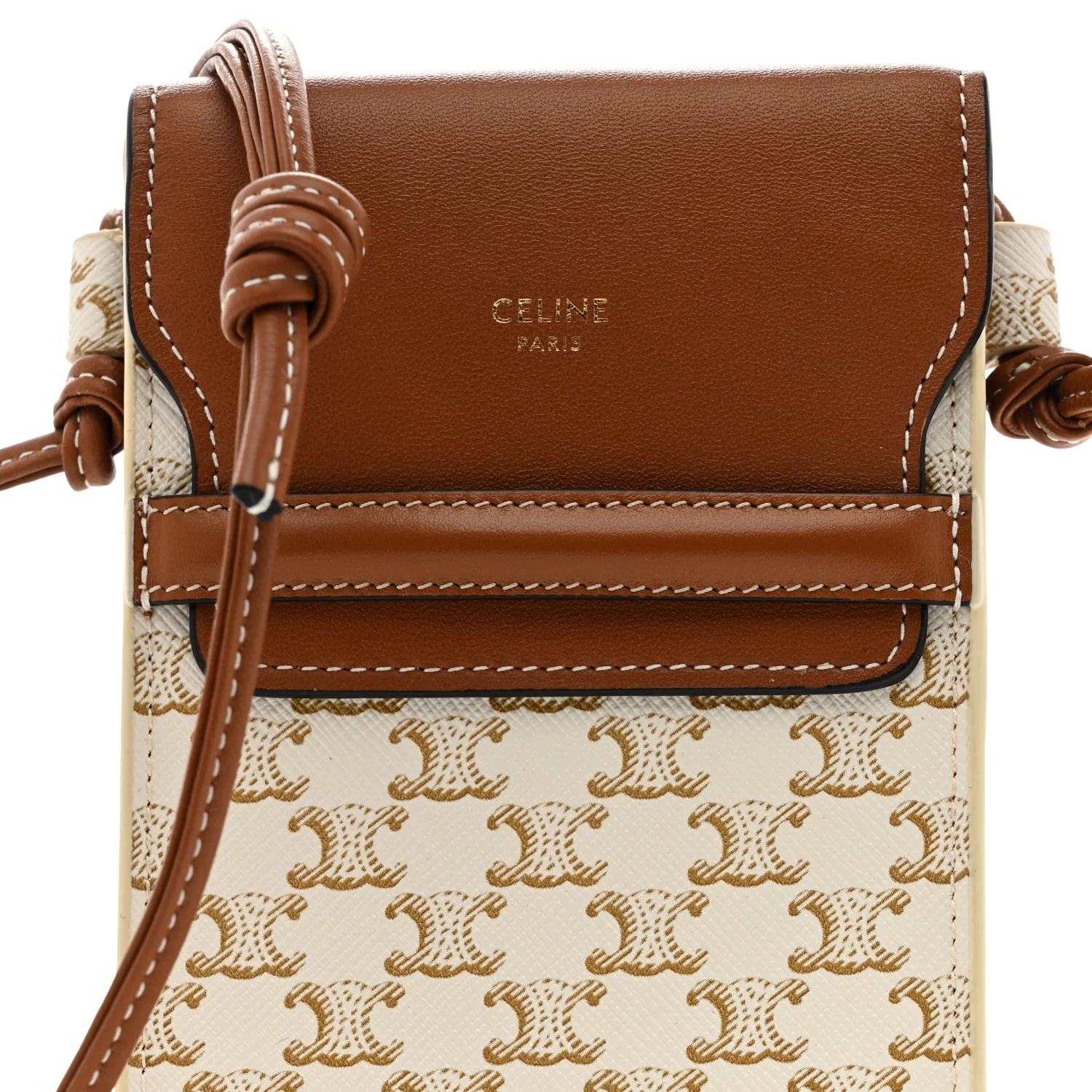 Triomphe Canvas Lambskin Phone Pouch With Flap White Tan - Image 9