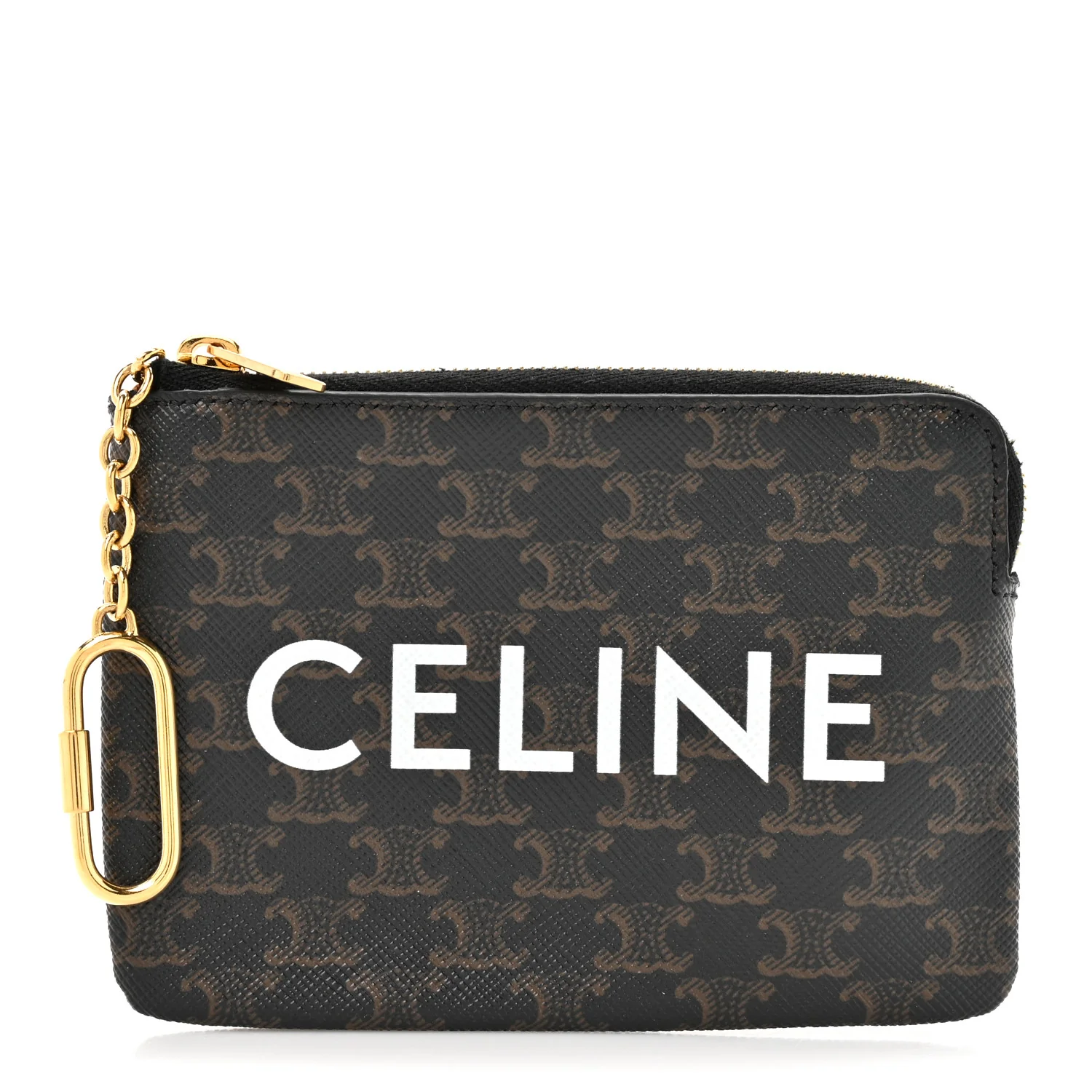 Triomphe Canvas Logo Coin and Card Pouch With Hook Black