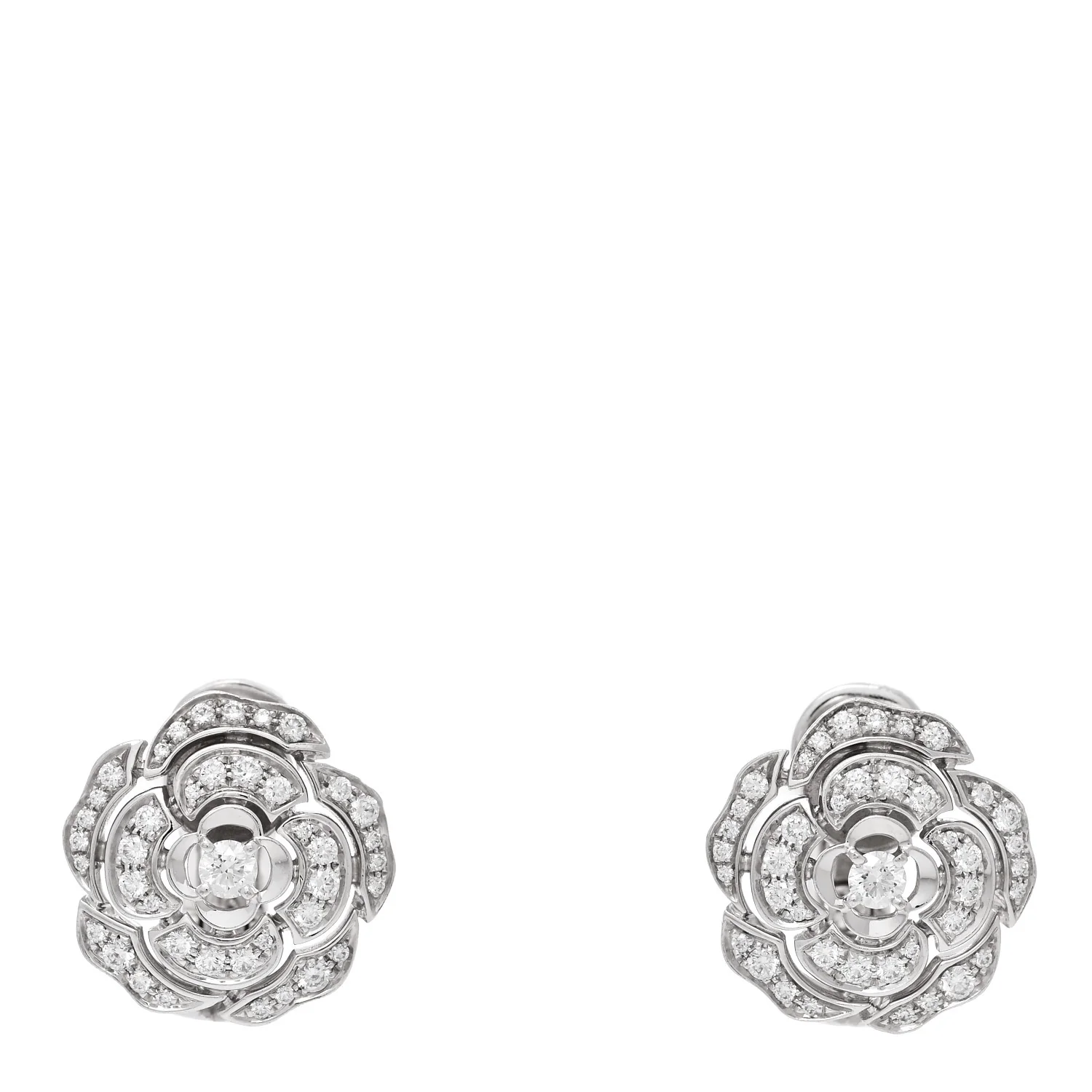 18K White Gold Diamond Bouton de Camelia Earrings