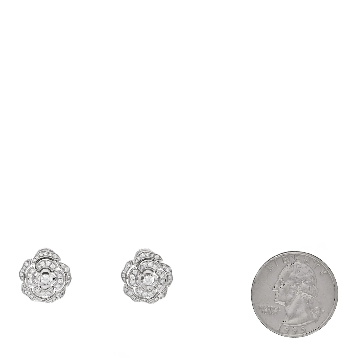 18K White Gold Diamond Bouton de Camelia Earrings - Image 2