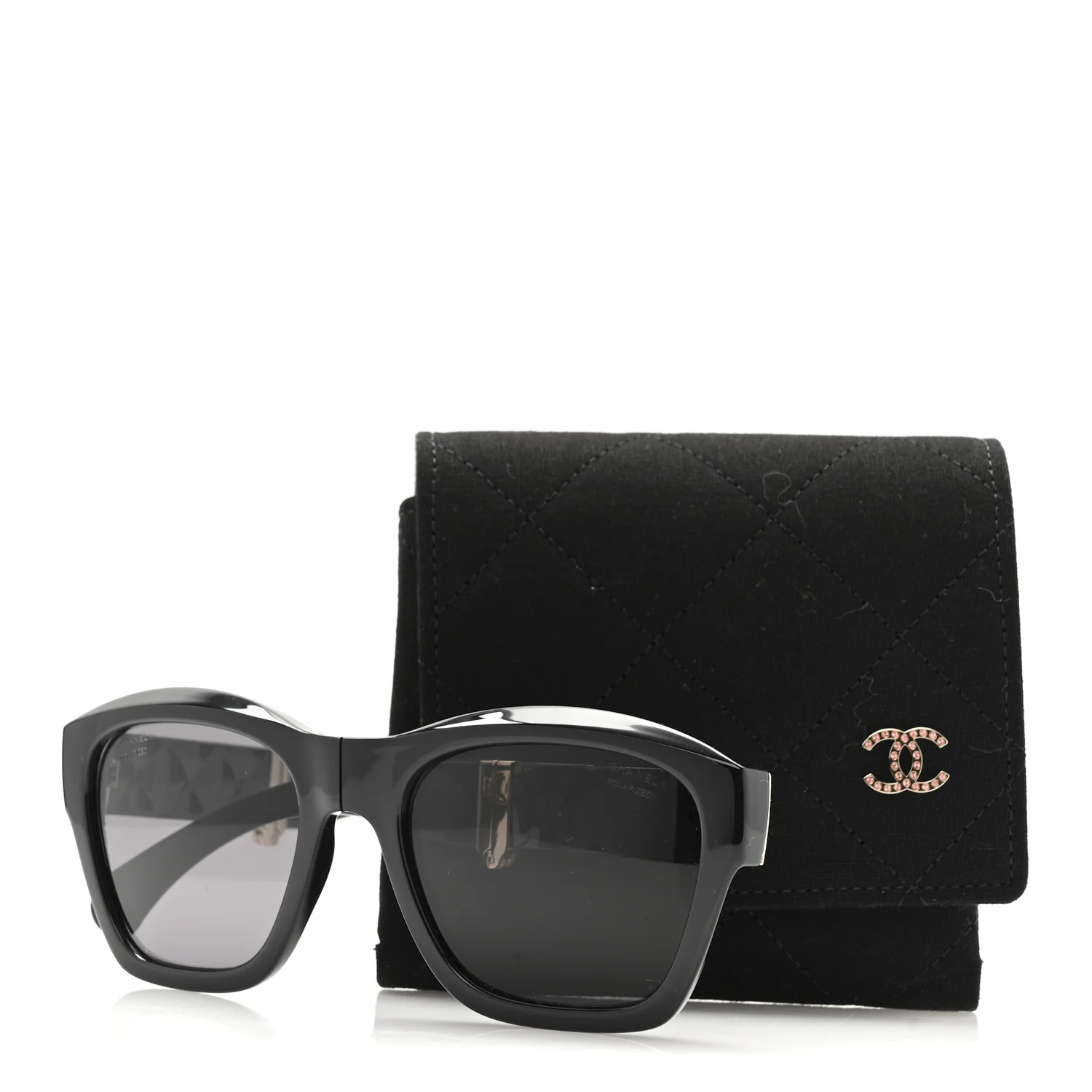 Acetate Crystal Polarized Square Folding Sunglasses 71692 Black - Image 8
