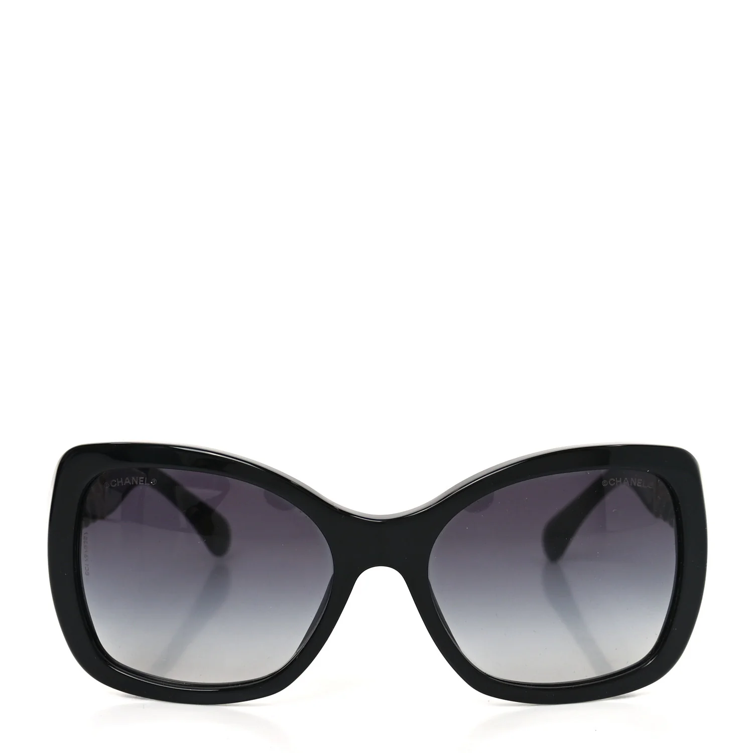 Acetate Metal Chain Square Sunglasses 5305 Black - Image 2