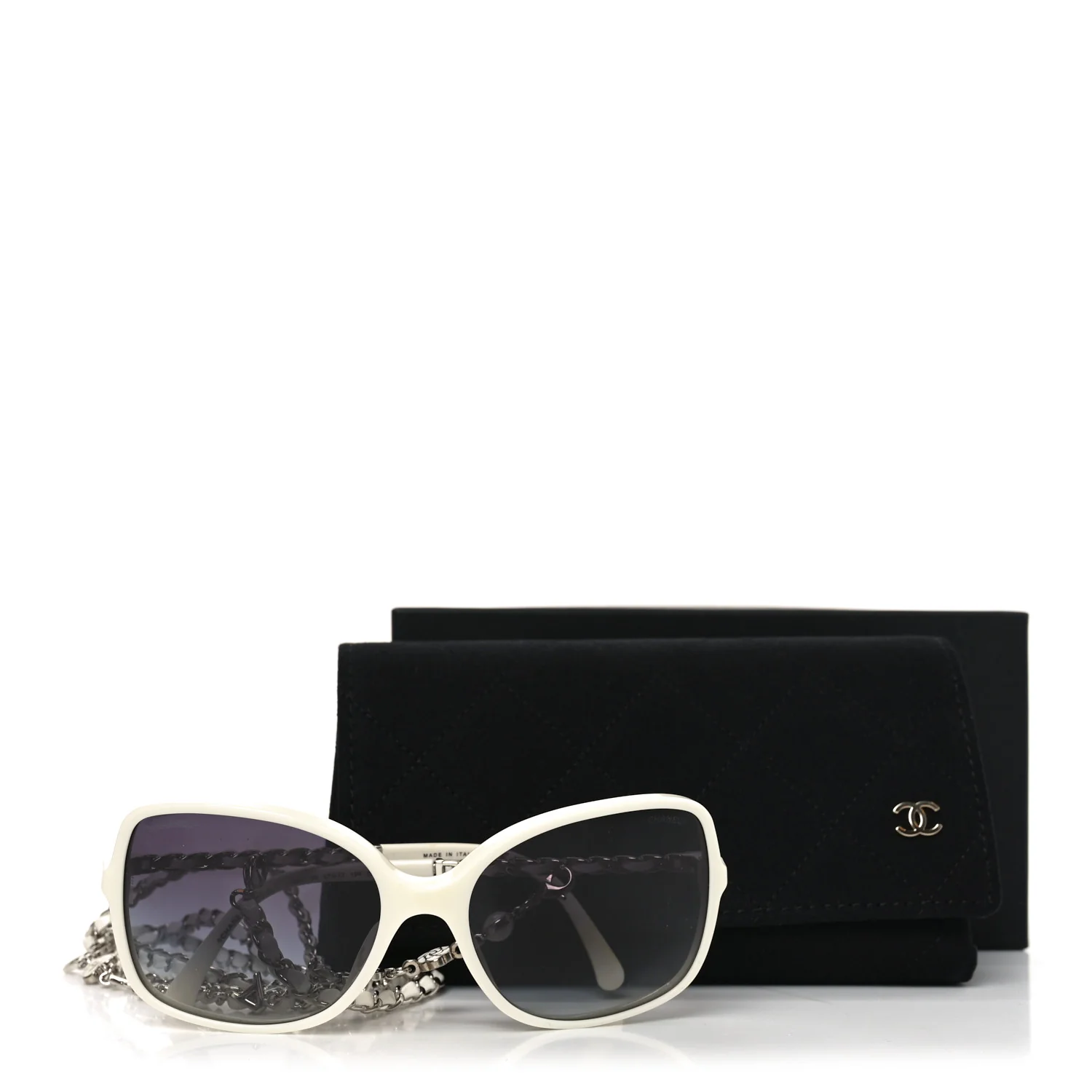 Acetate Metal Lambskin Square Chain Sunglasses 5210-Q-A White - Image 7