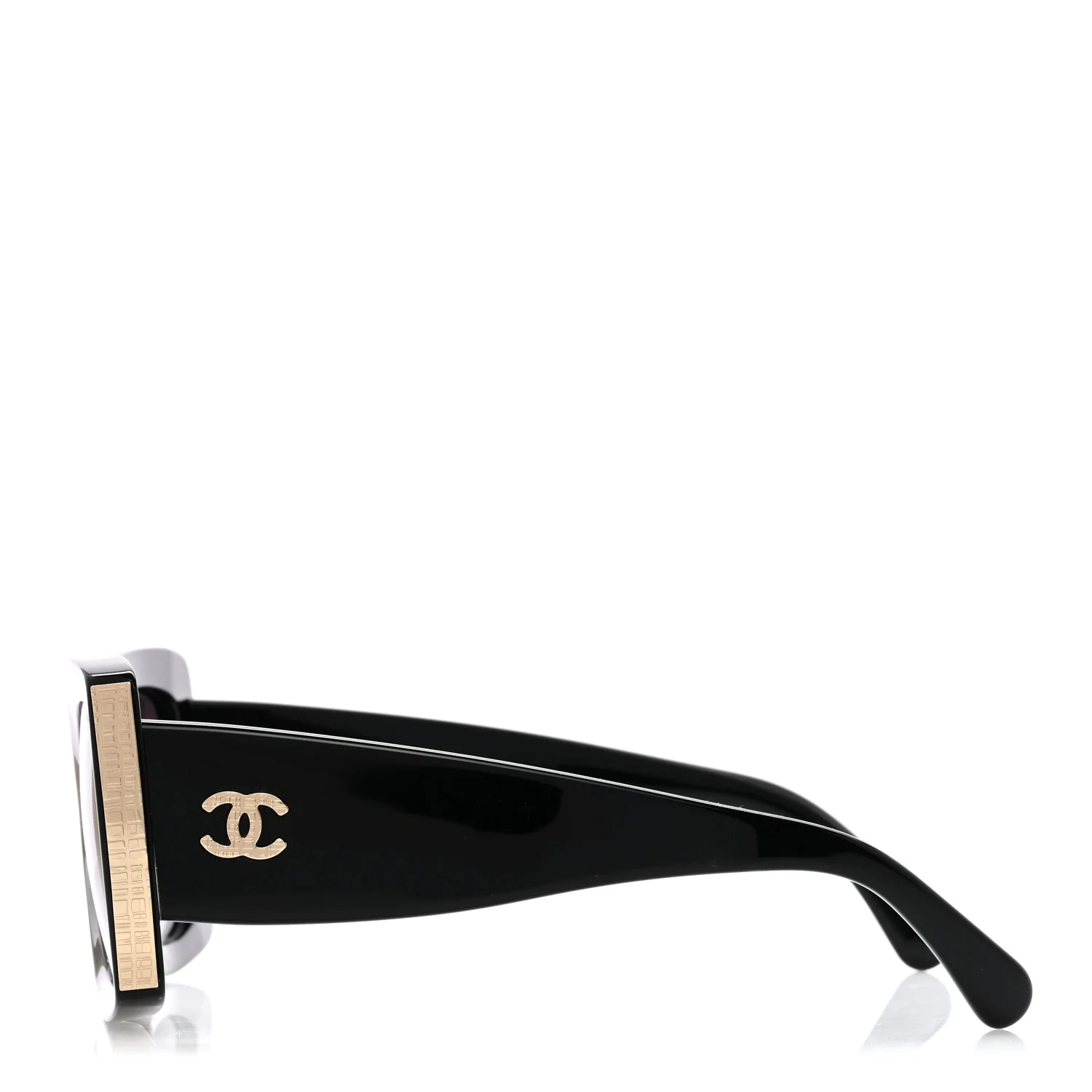 Acetate Rectangle Sunglasses 5435-A Black - Image 3