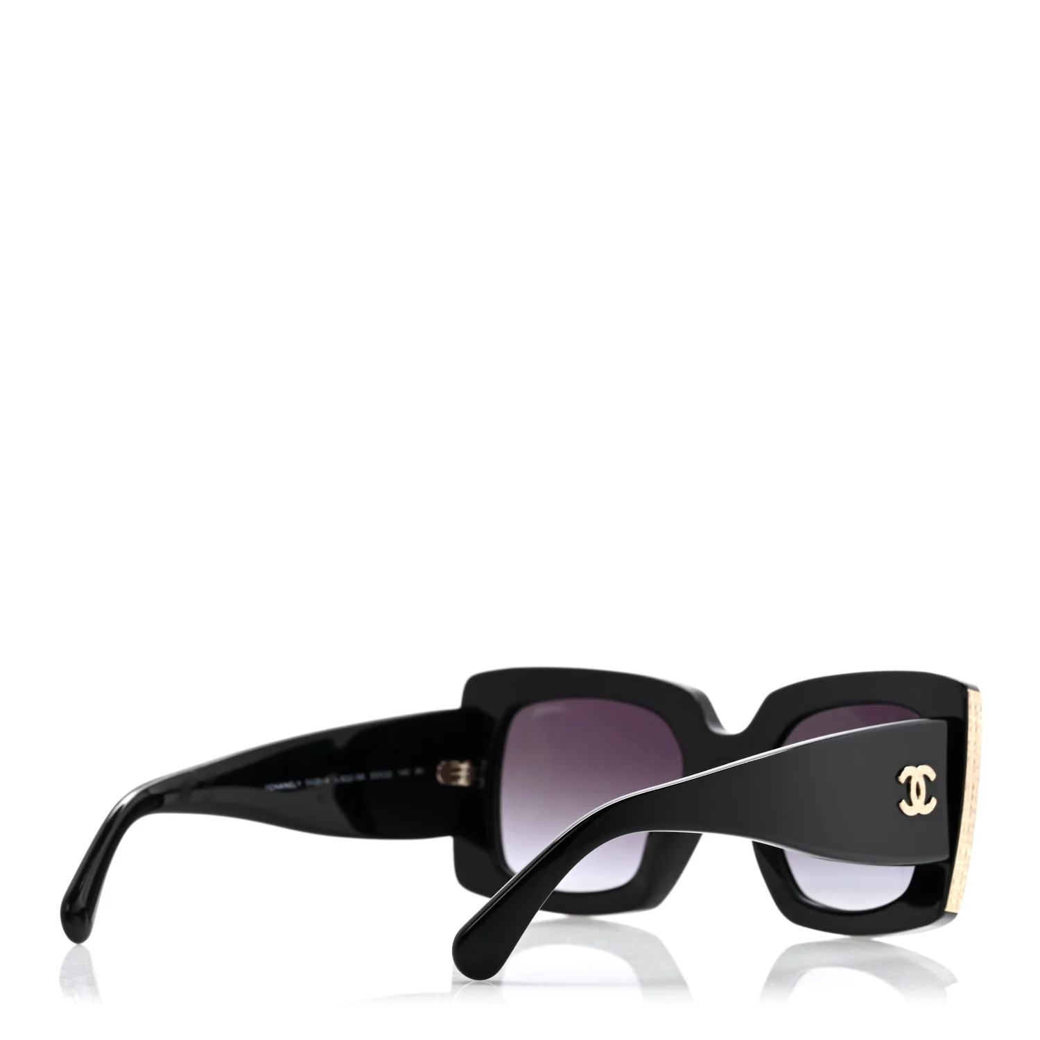 Acetate Rectangle Sunglasses 5435-A Black - Image 4