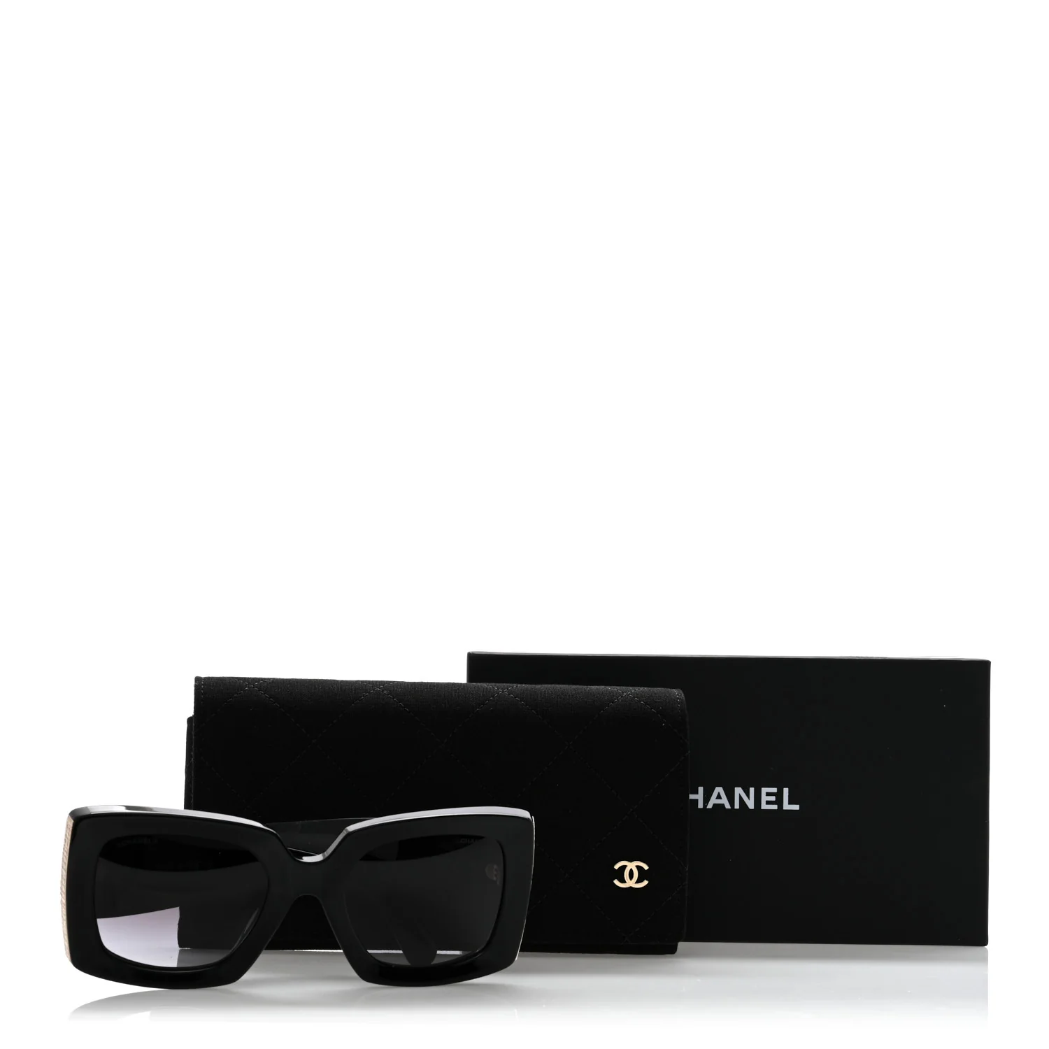 Acetate Rectangle Sunglasses 5435-A Black - Image 8