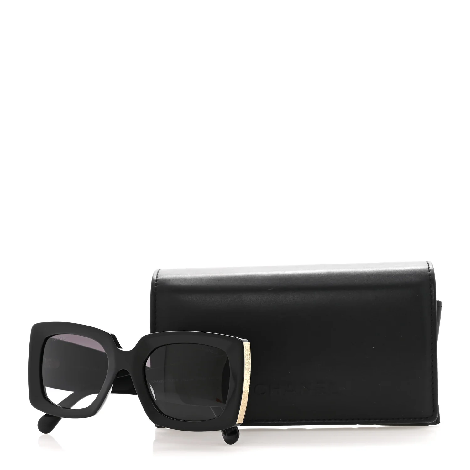 Acetate Rectangle Sunglasses 5435-A Black - Image 7