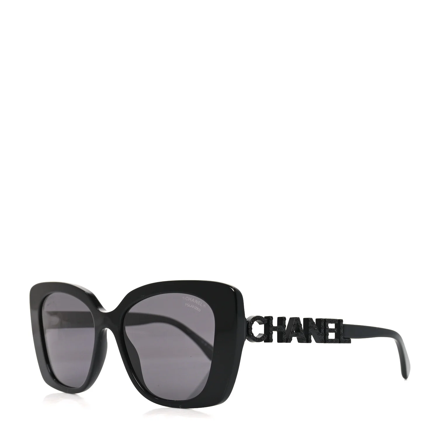 Acetate Strass Polarized Square Sunglasses 5422-B Black Black