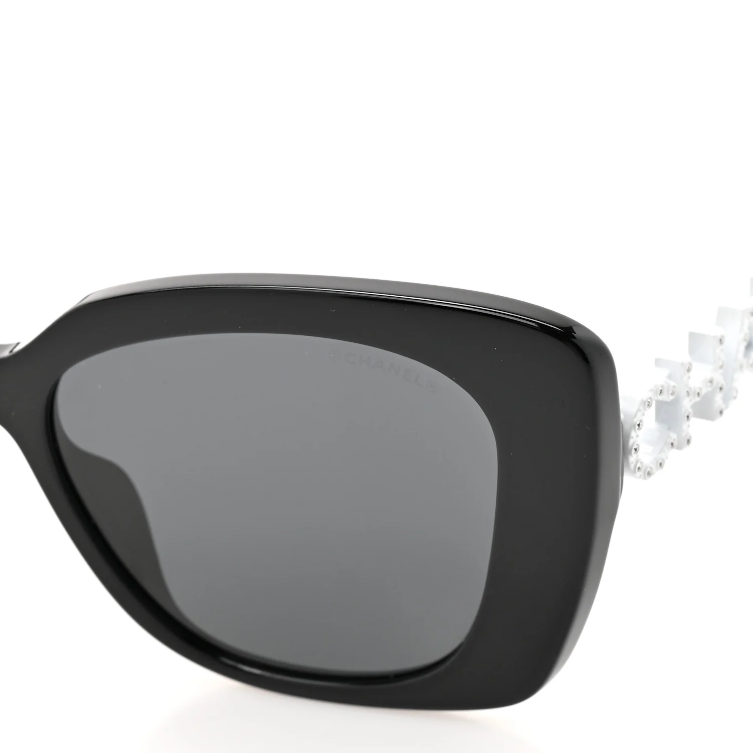 Acetate Strass Square Sunglasses 5422-B-A Black White - Image 7