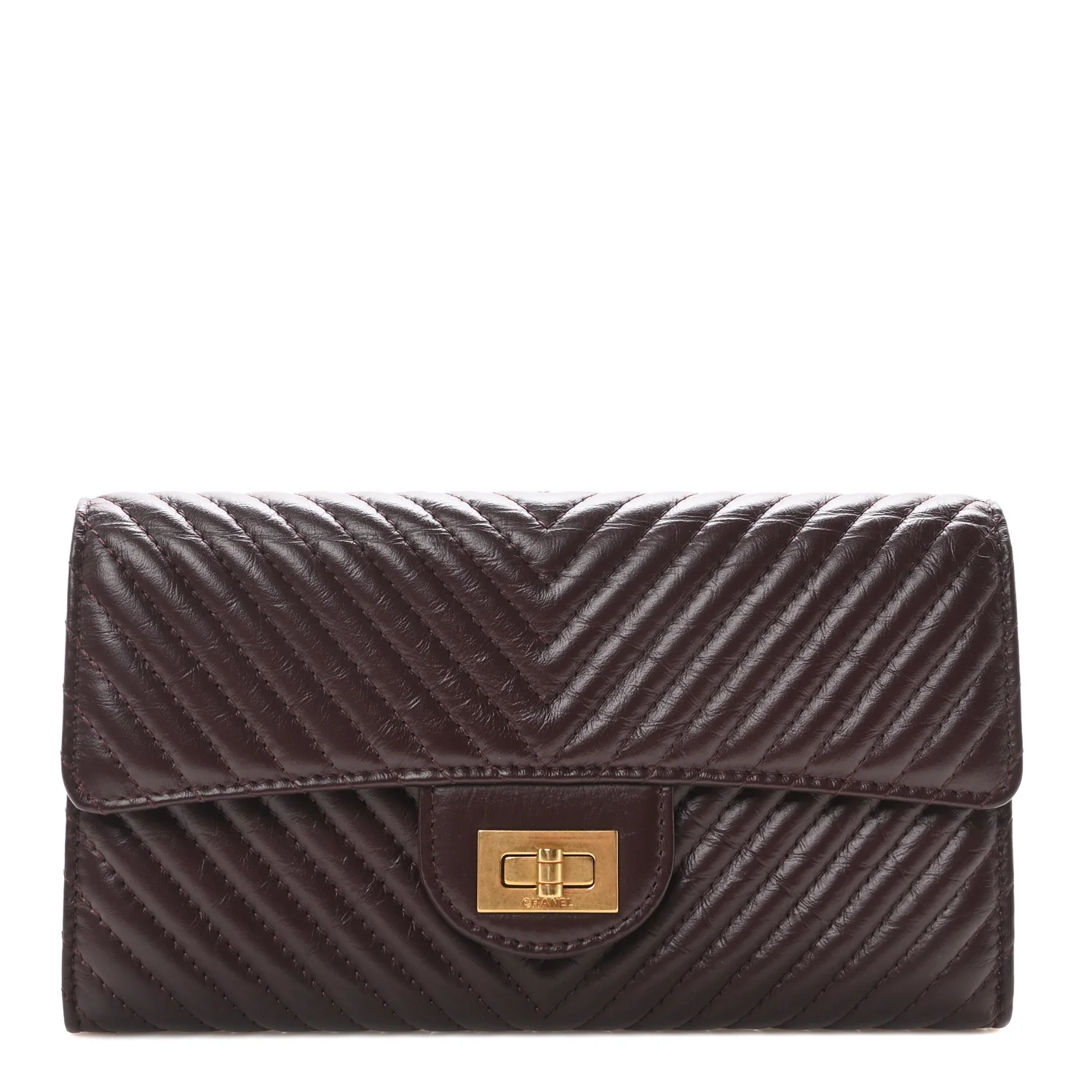 Aged Calfskin Chevron Quilted 2.55 Reissue Flap Wallet Burgundy