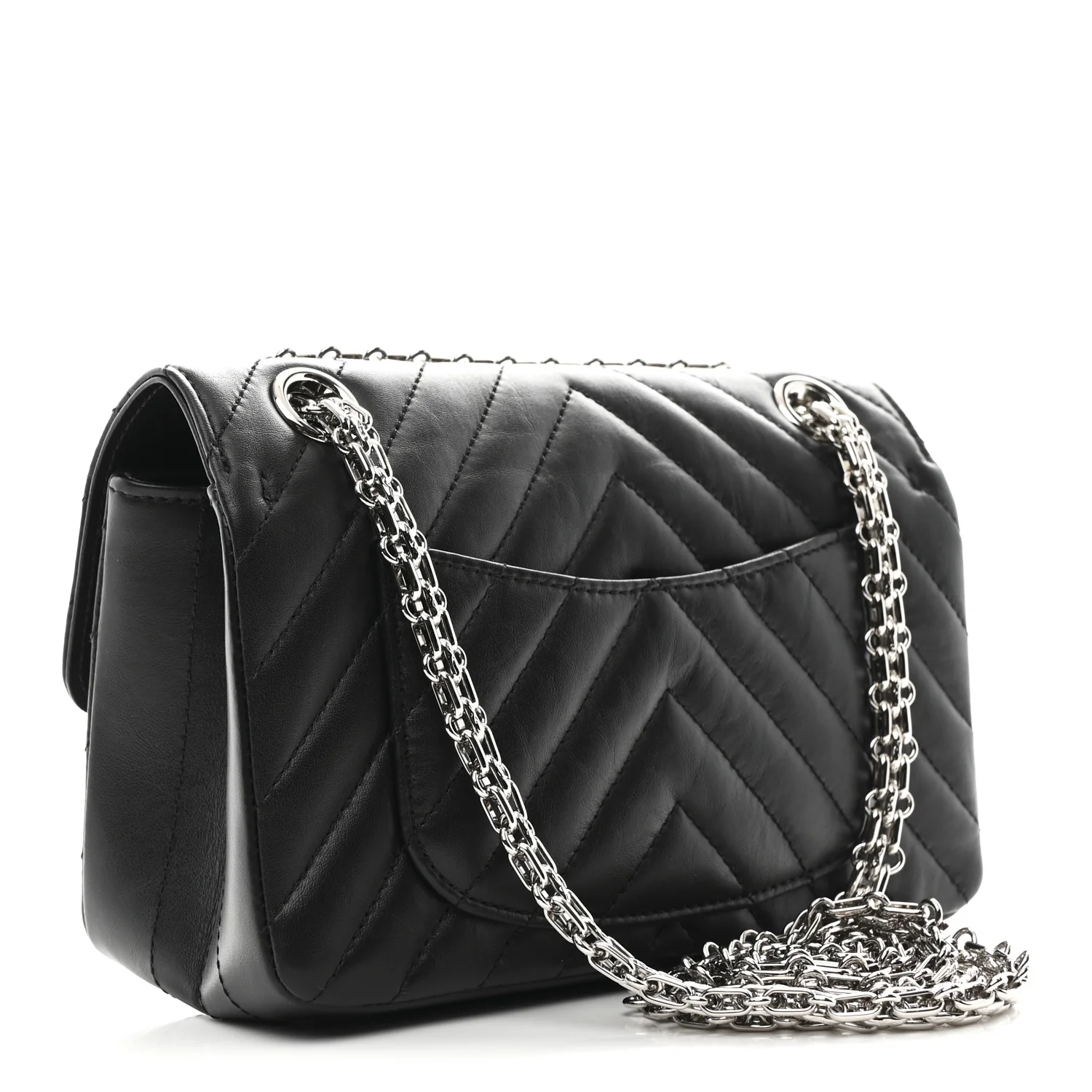 Aged Calfskin Chevron Quilted 2.55 Reissue Mini Flap Black - Image 3