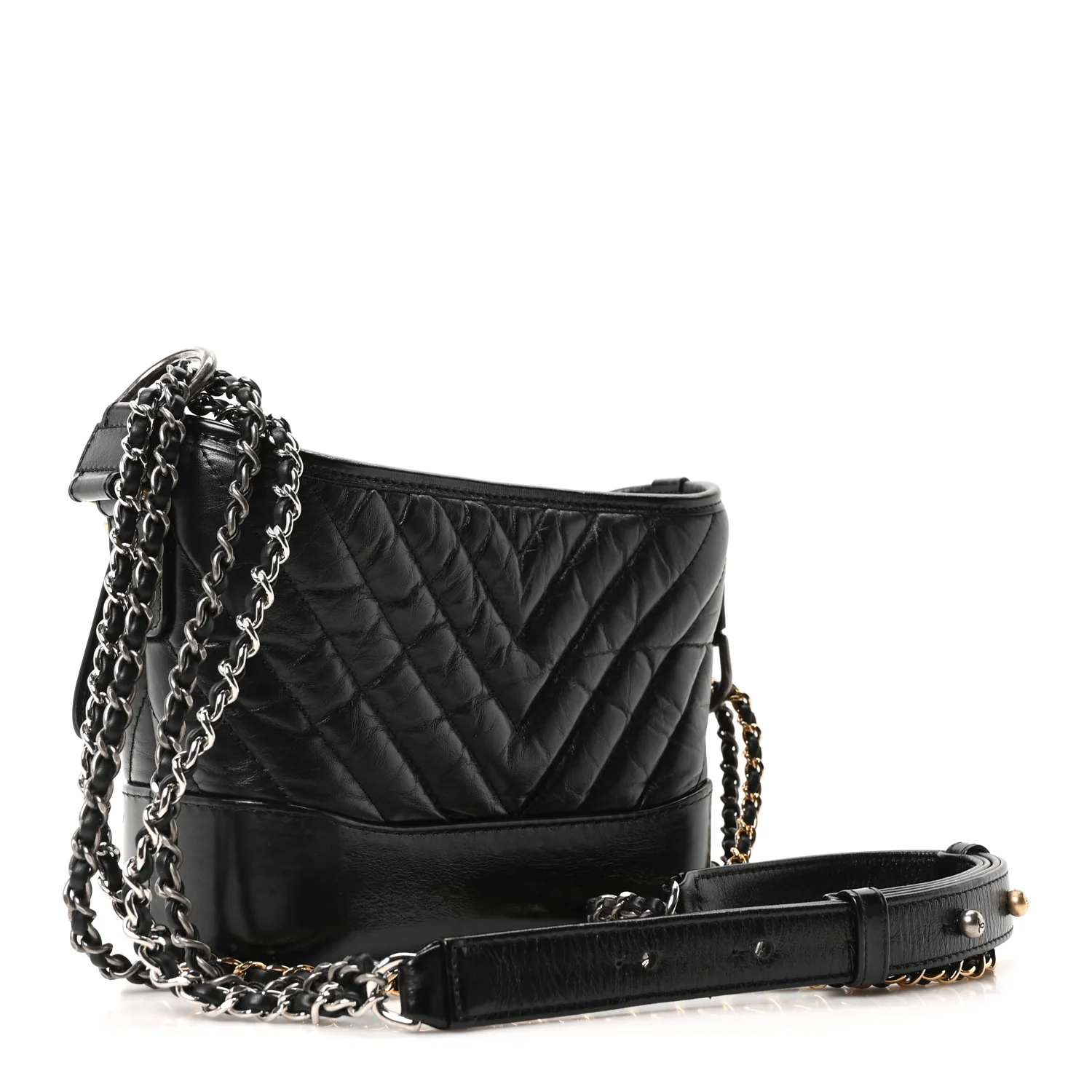 Aged Calfskin Chevron Quilted Small Gabrielle Hobo Black - Image 3