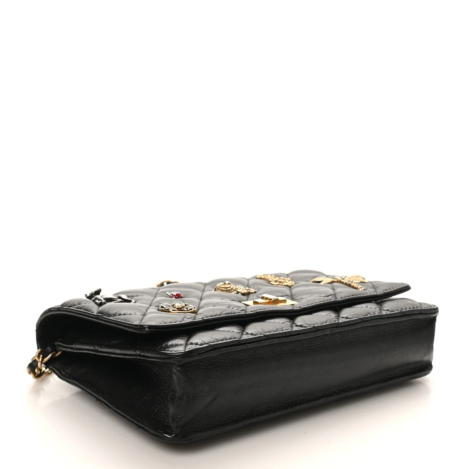 Aged Calfskin Lucky Charms 2.55 Reissue Wallet on Chain WOC Black - Image 4