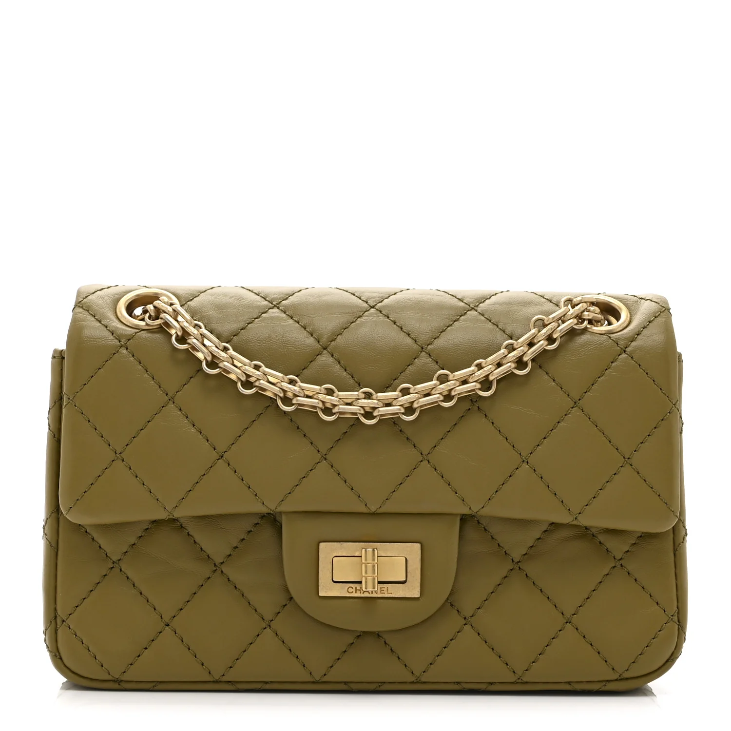Aged Calfskin Quilted 2.55 Reissue 224 Flap Khaki