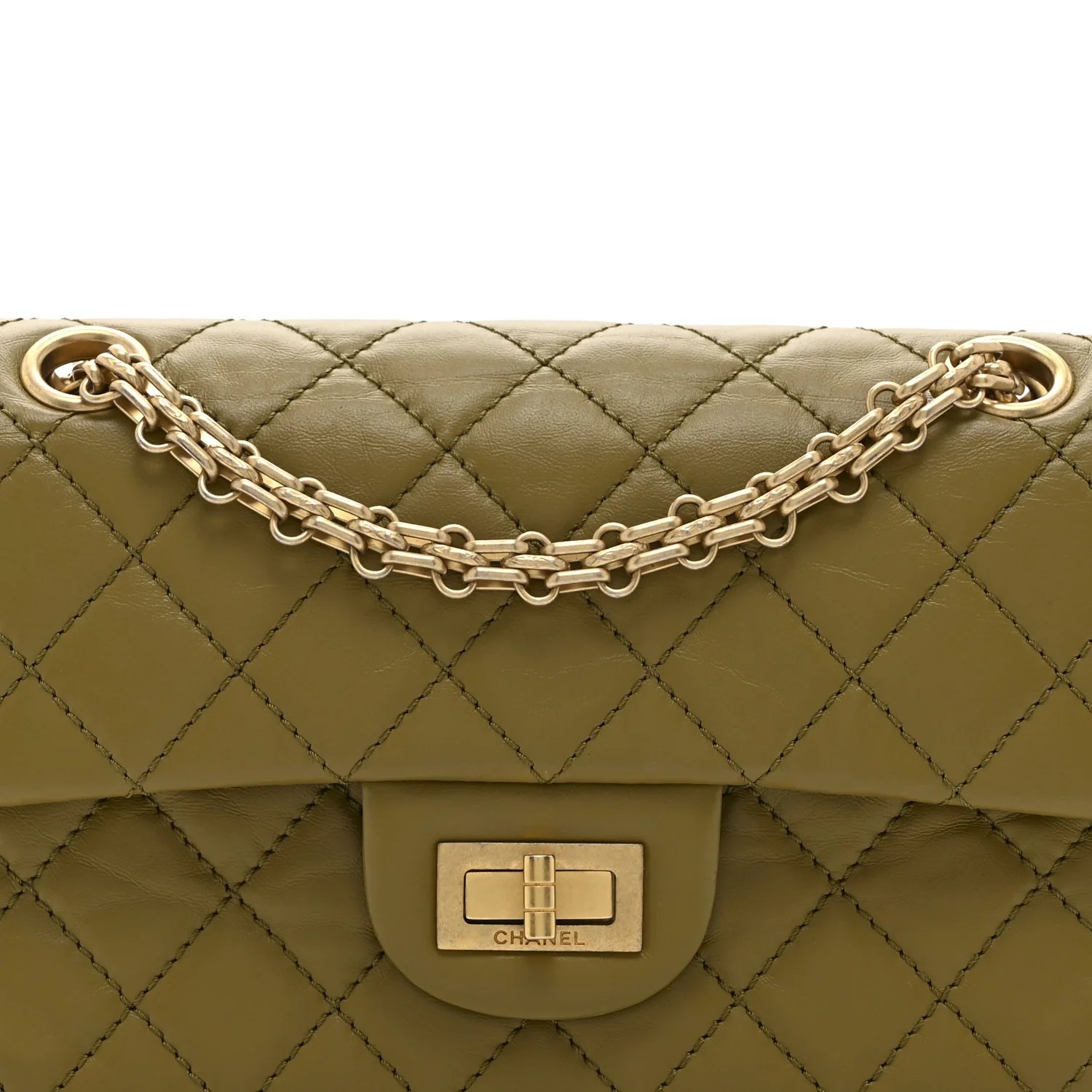 Aged Calfskin Quilted 2.55 Reissue 224 Flap Khaki - Image 8