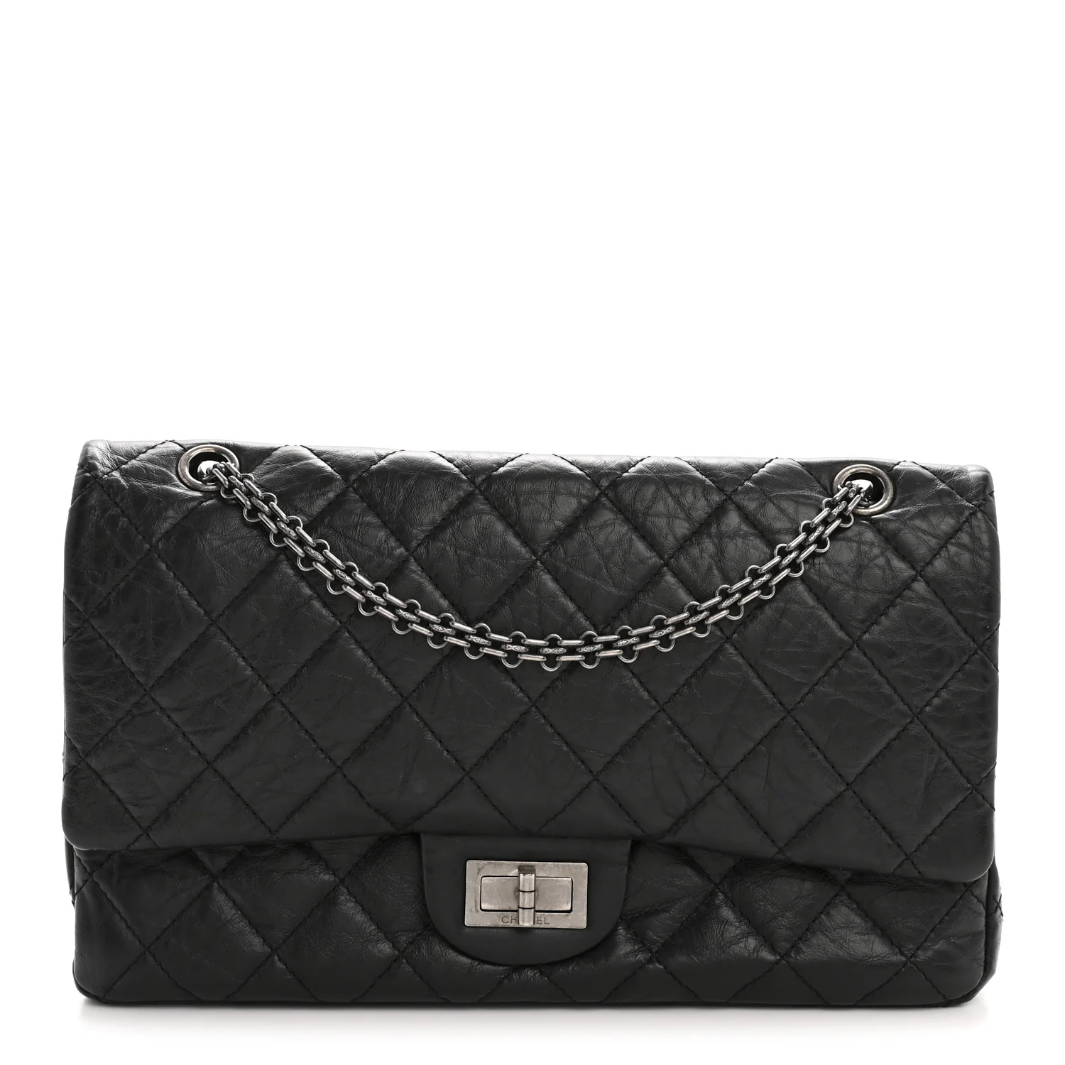 Aged Calfskin Quilted 2.55 Reissue 227 Flap Black