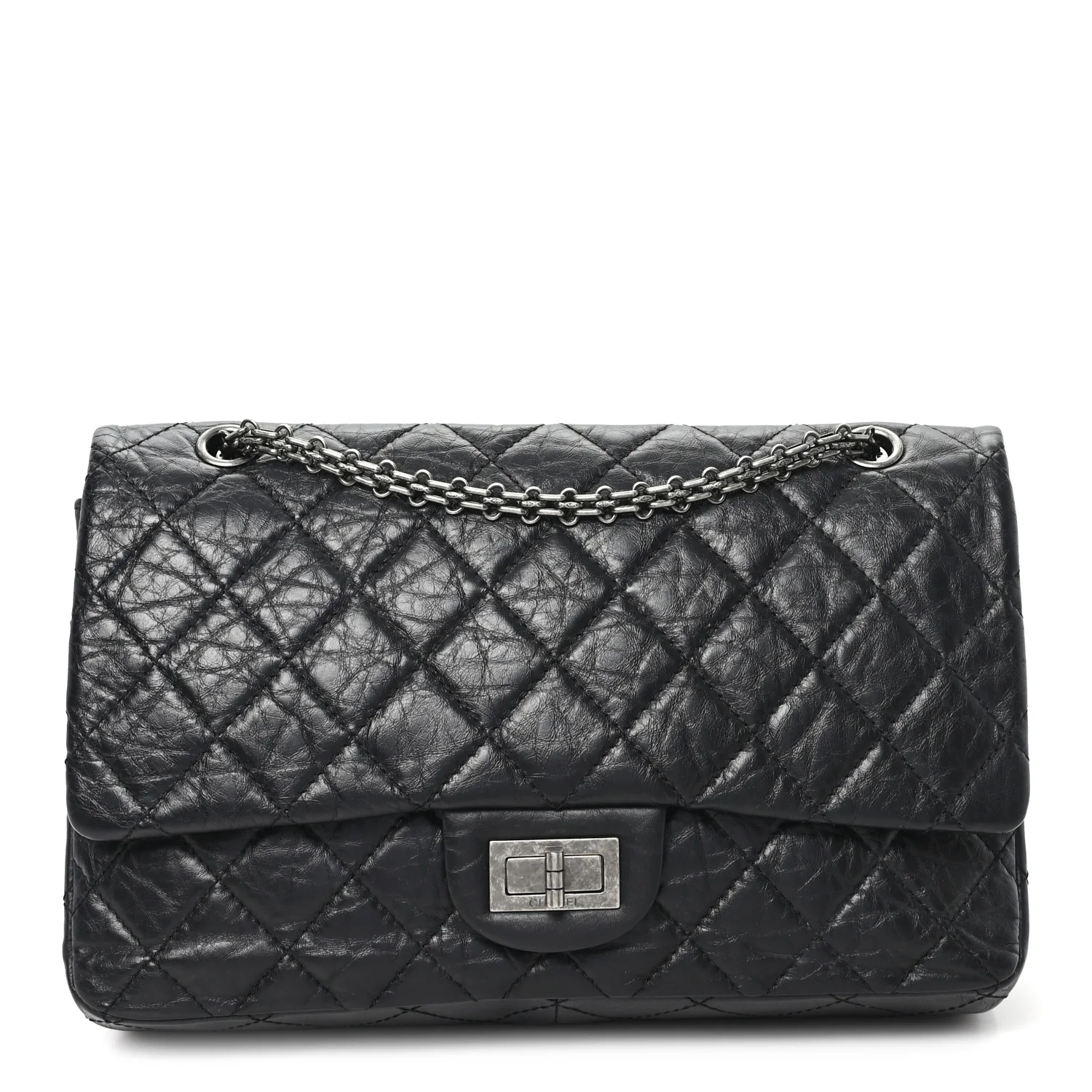 Aged Calfskin Quilted 2.55 Reissue 227 Flap Black