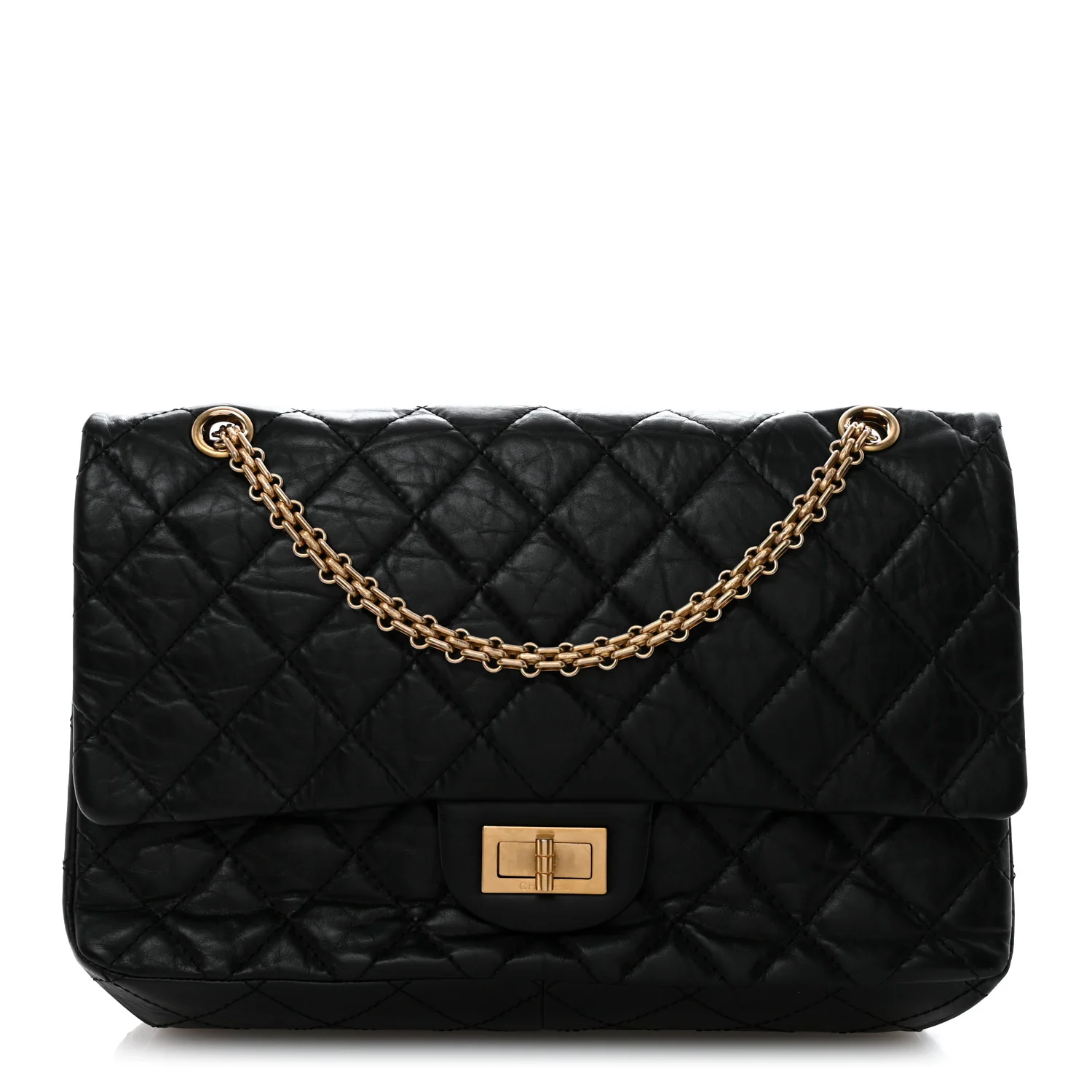 Aged Calfskin Quilted 2.55 Reissue 227 Flap Black