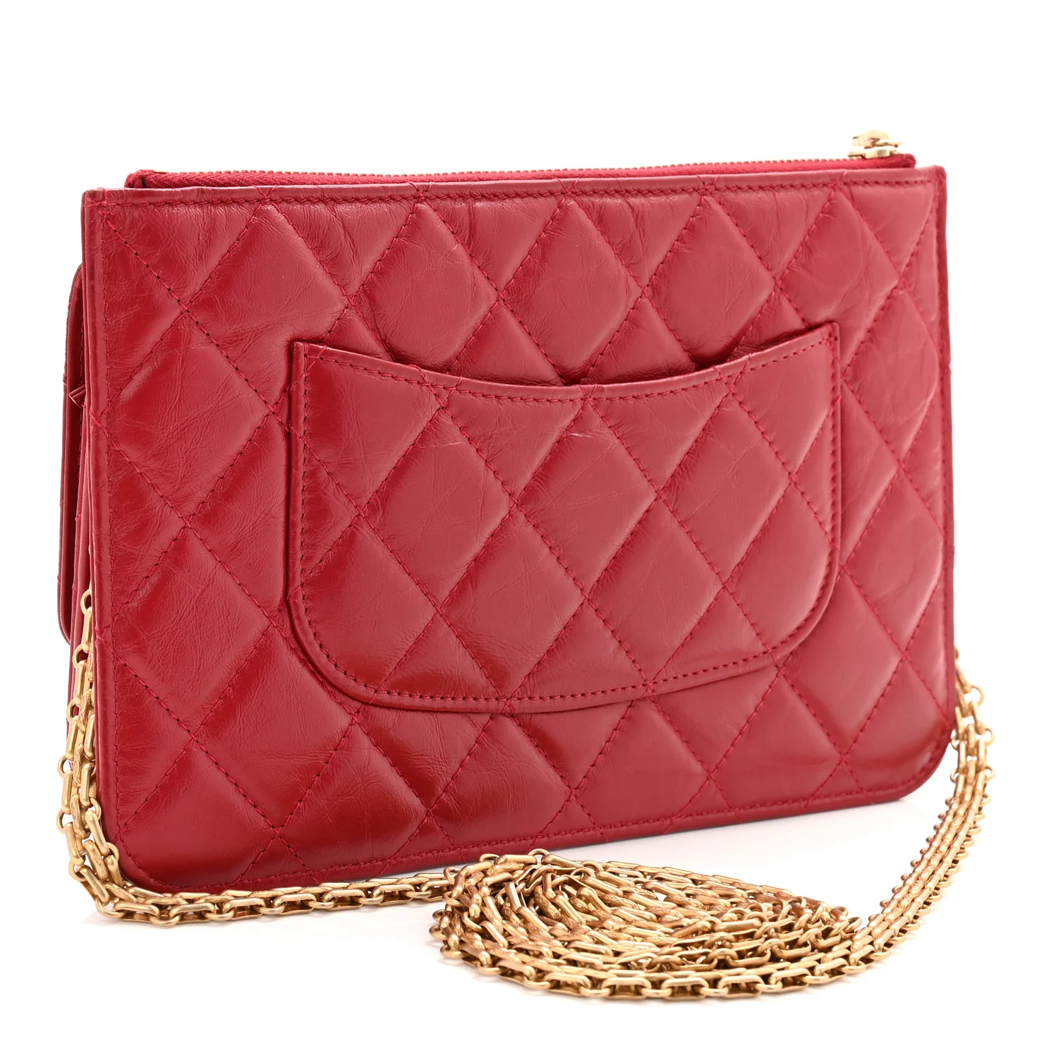 Aged Calfskin Quilted 2.55 Reissue Chain Wallet Red - Image 3