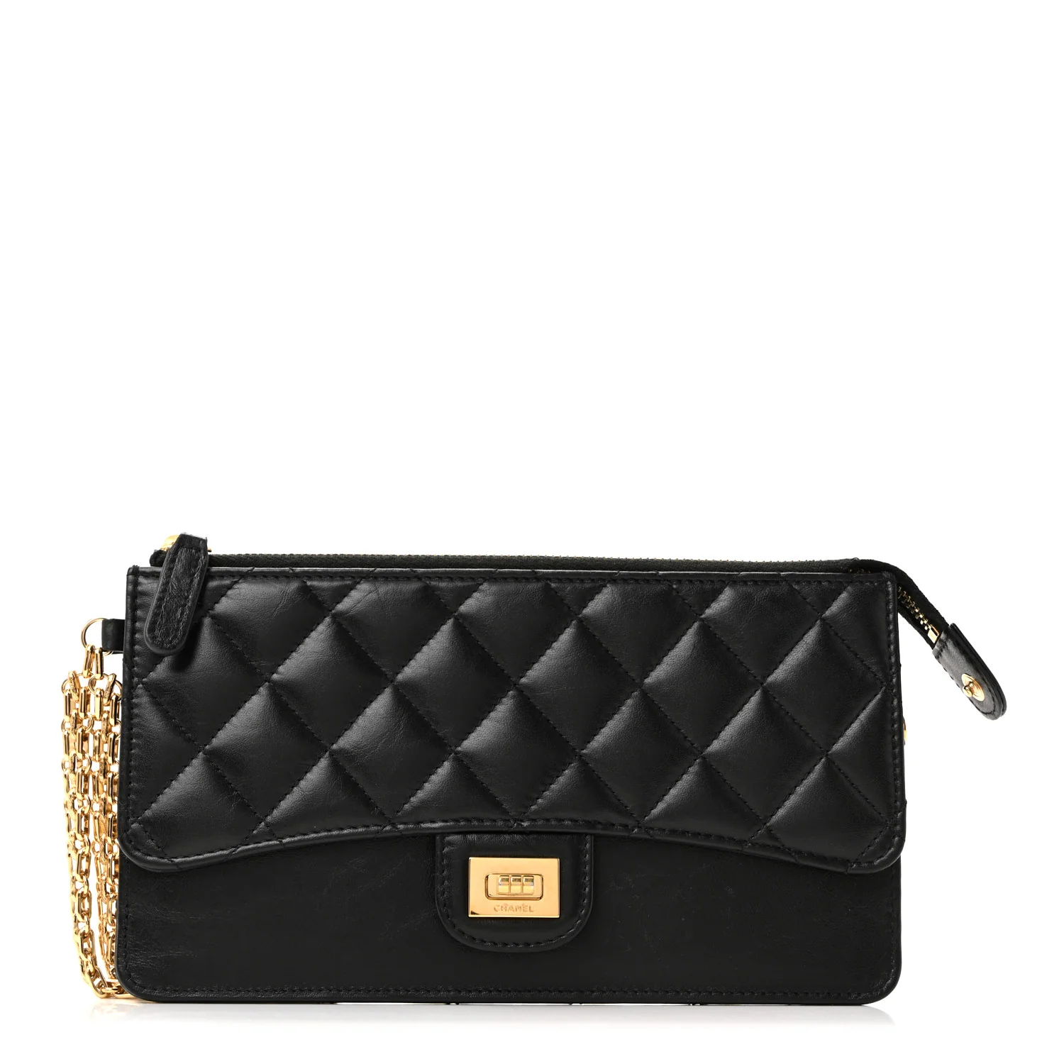 Aged Calfskin Quilted 2.55 Reissue Pouch With Chain Handle Black - Image 3
