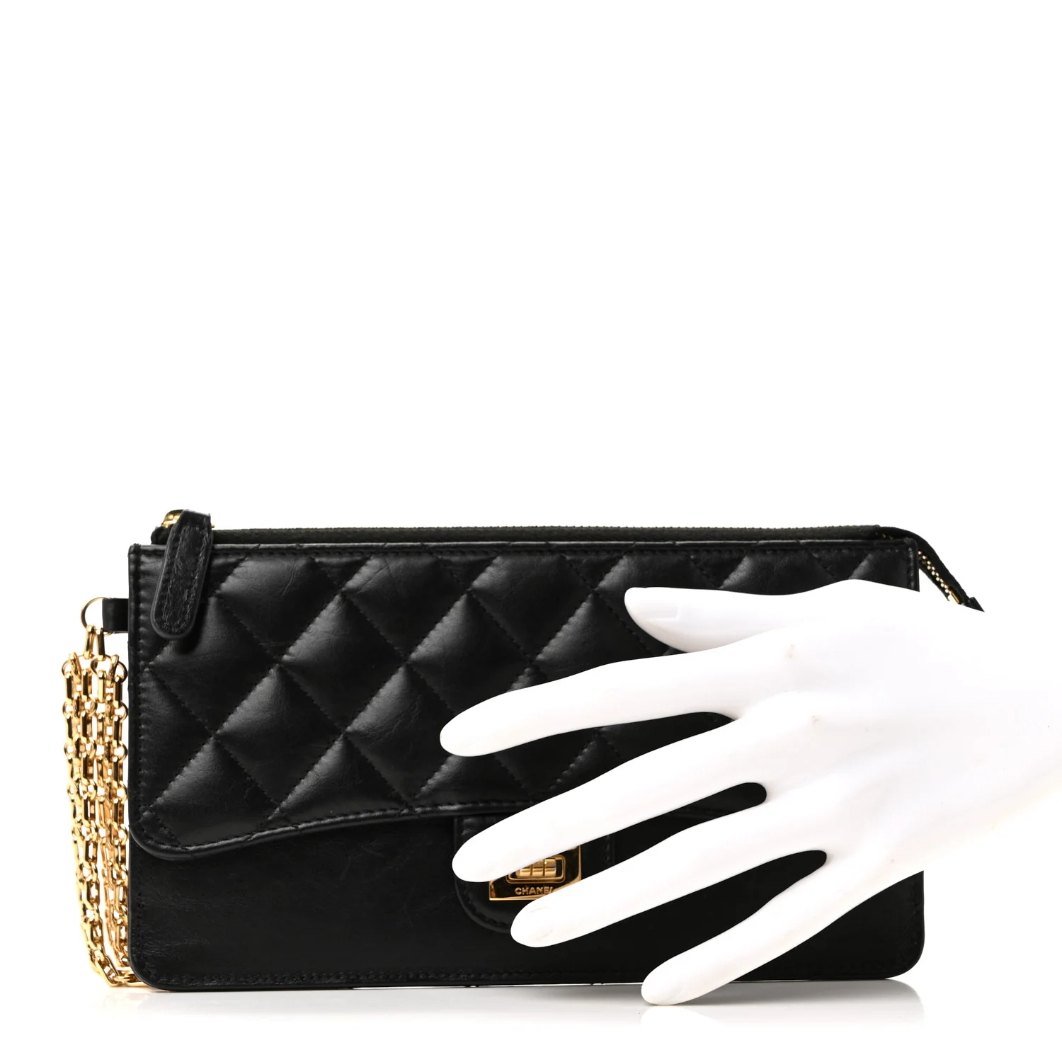 Aged Calfskin Quilted 2.55 Reissue Pouch With Chain Handle Black - Image 5