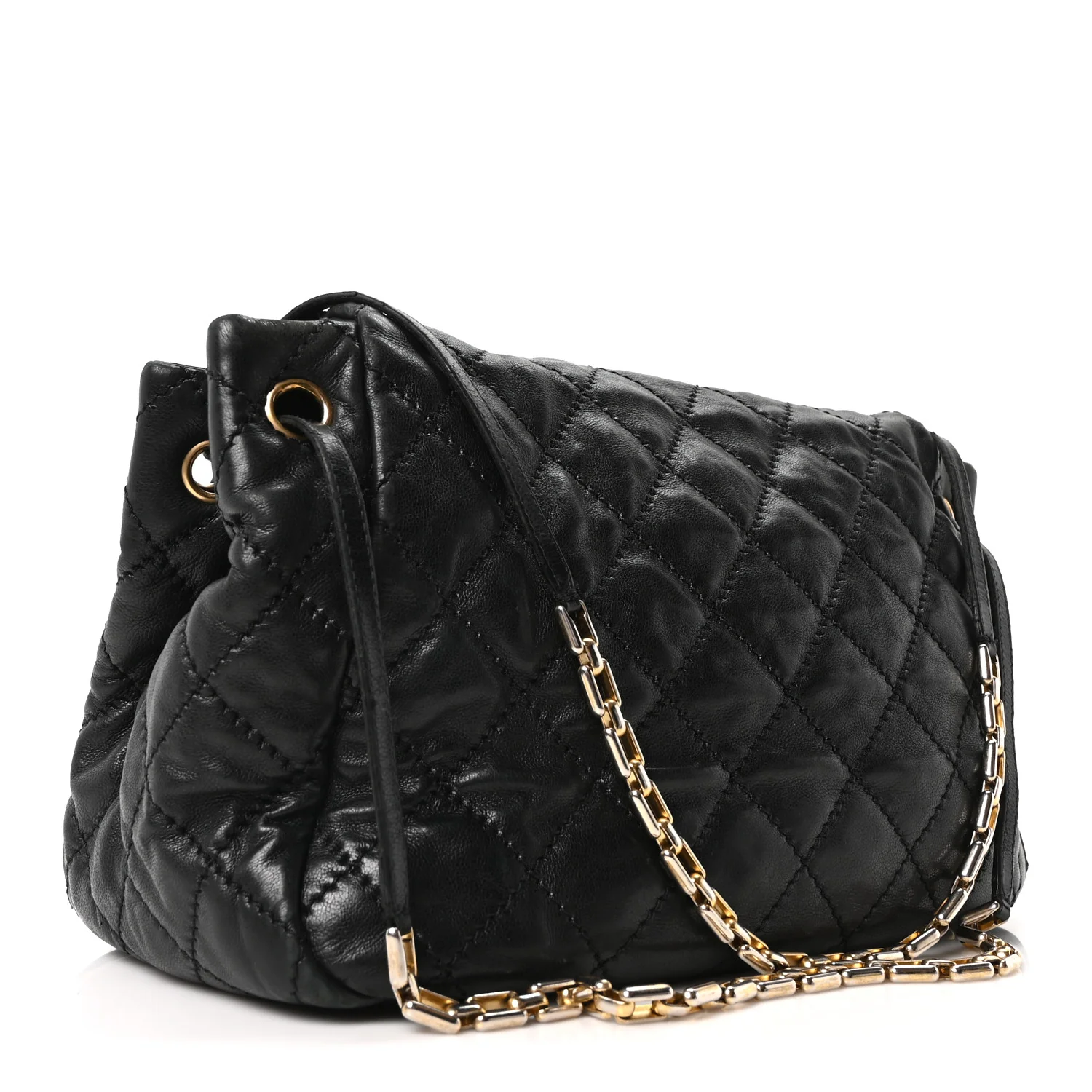 Aged Calfskin Quilted Accordion Flap Black - Image 3