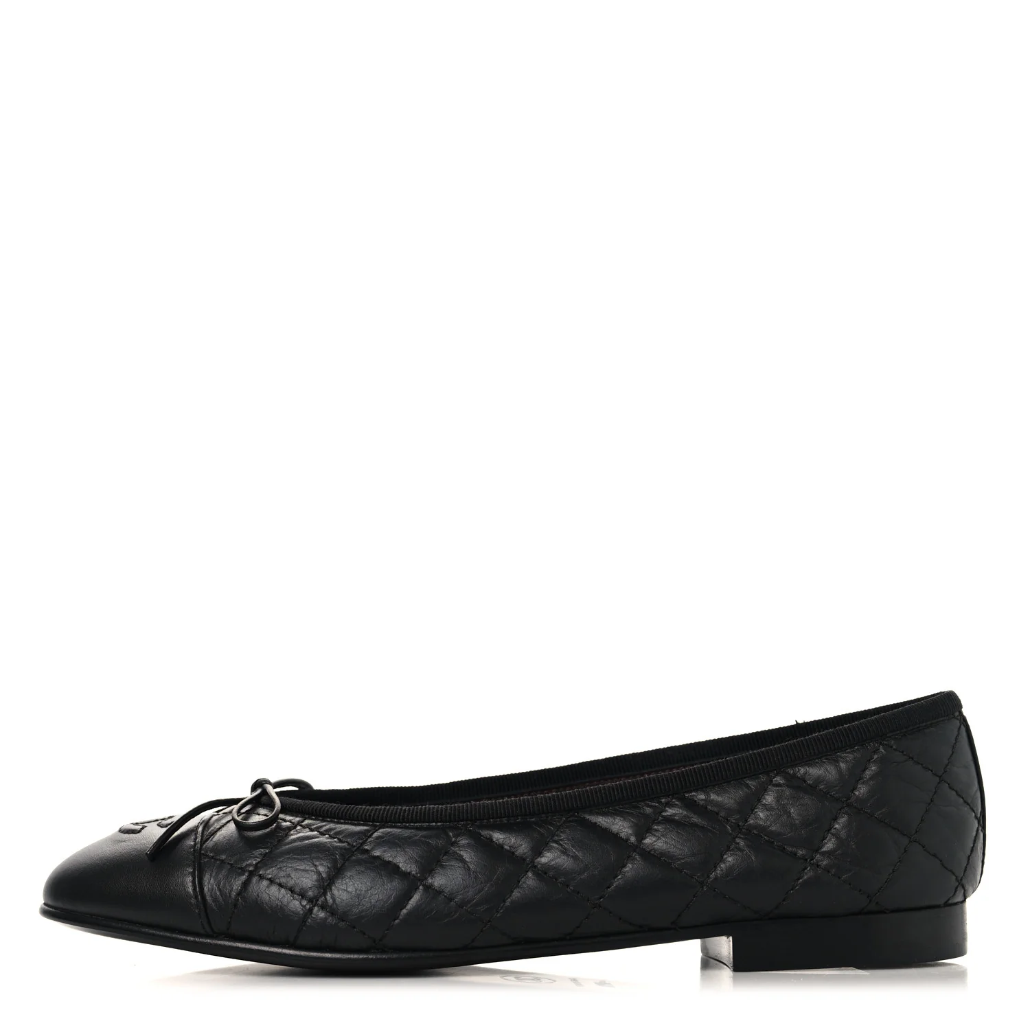 Aged Calfskin Quilted CC Cap Toe Ballerina Flats 38.5 Black