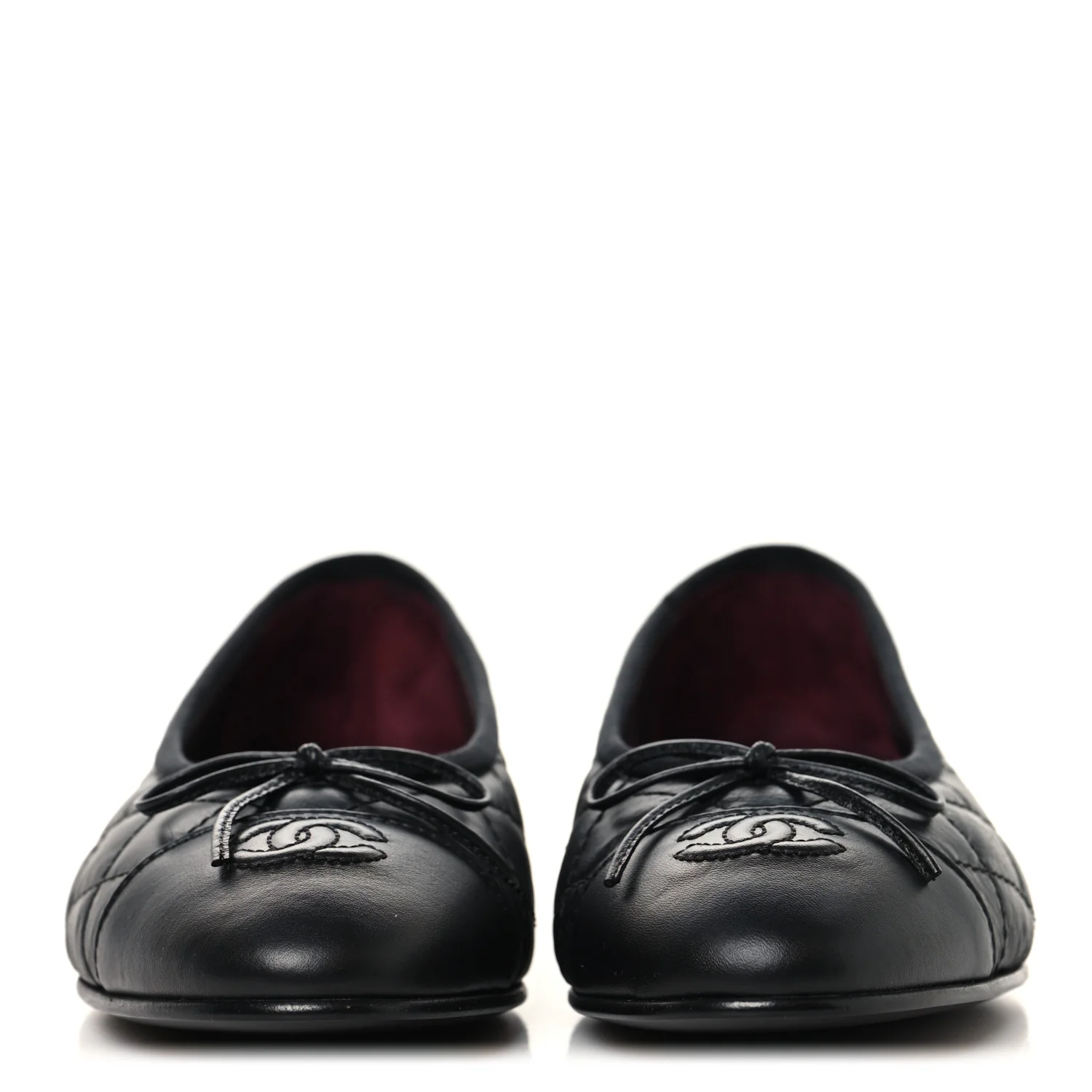 Aged Calfskin Quilted CC Cap Toe Ballerina Flats 38.5 Black - Image 3