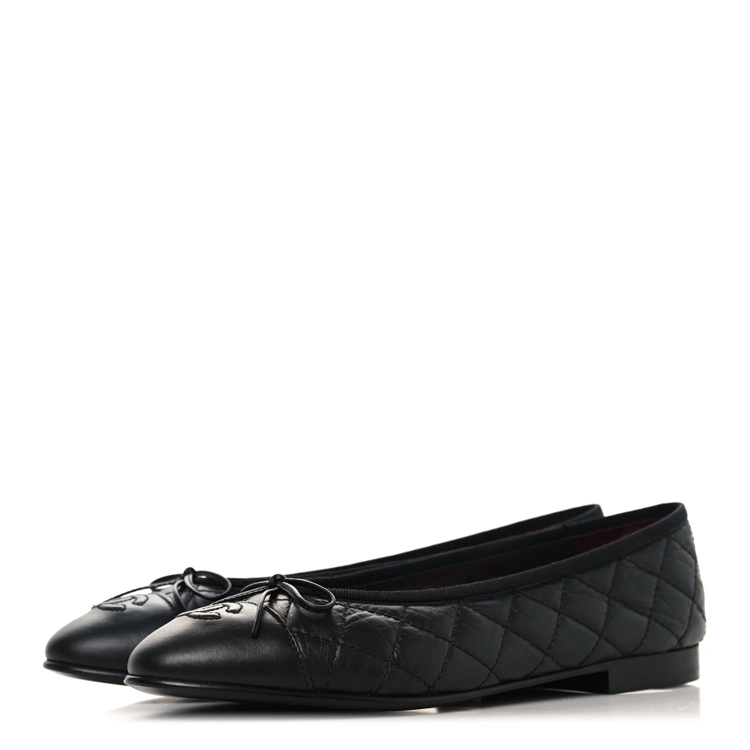 Aged Calfskin Quilted CC Cap Toe Ballerina Flats 38.5 Black - Image 4