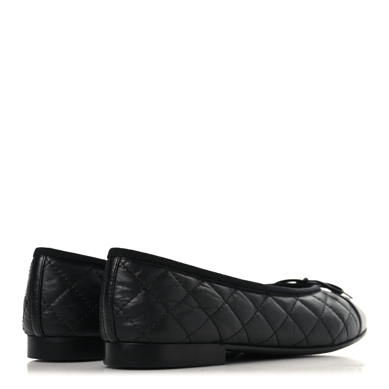 Aged Calfskin Quilted CC Cap Toe Ballerina Flats 38.5 Black - Image 5