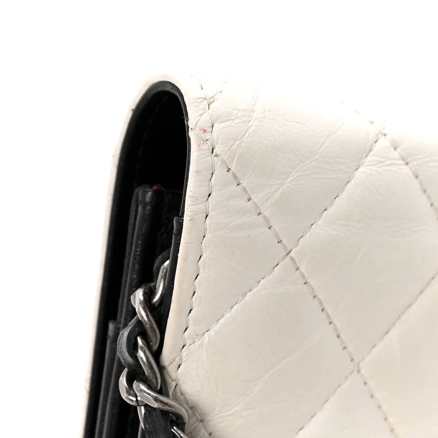 Aged Calfskin Quilted Gabrielle Wallet On Chain WOC White Black - Image 14
